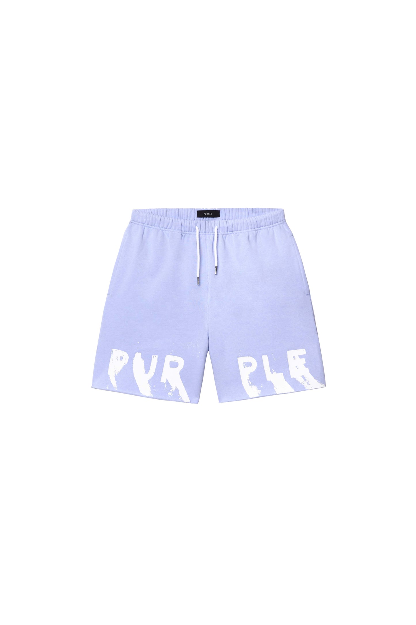 Painted Wordmark Short in baby lavender with elastic waistband and screen printed logo.