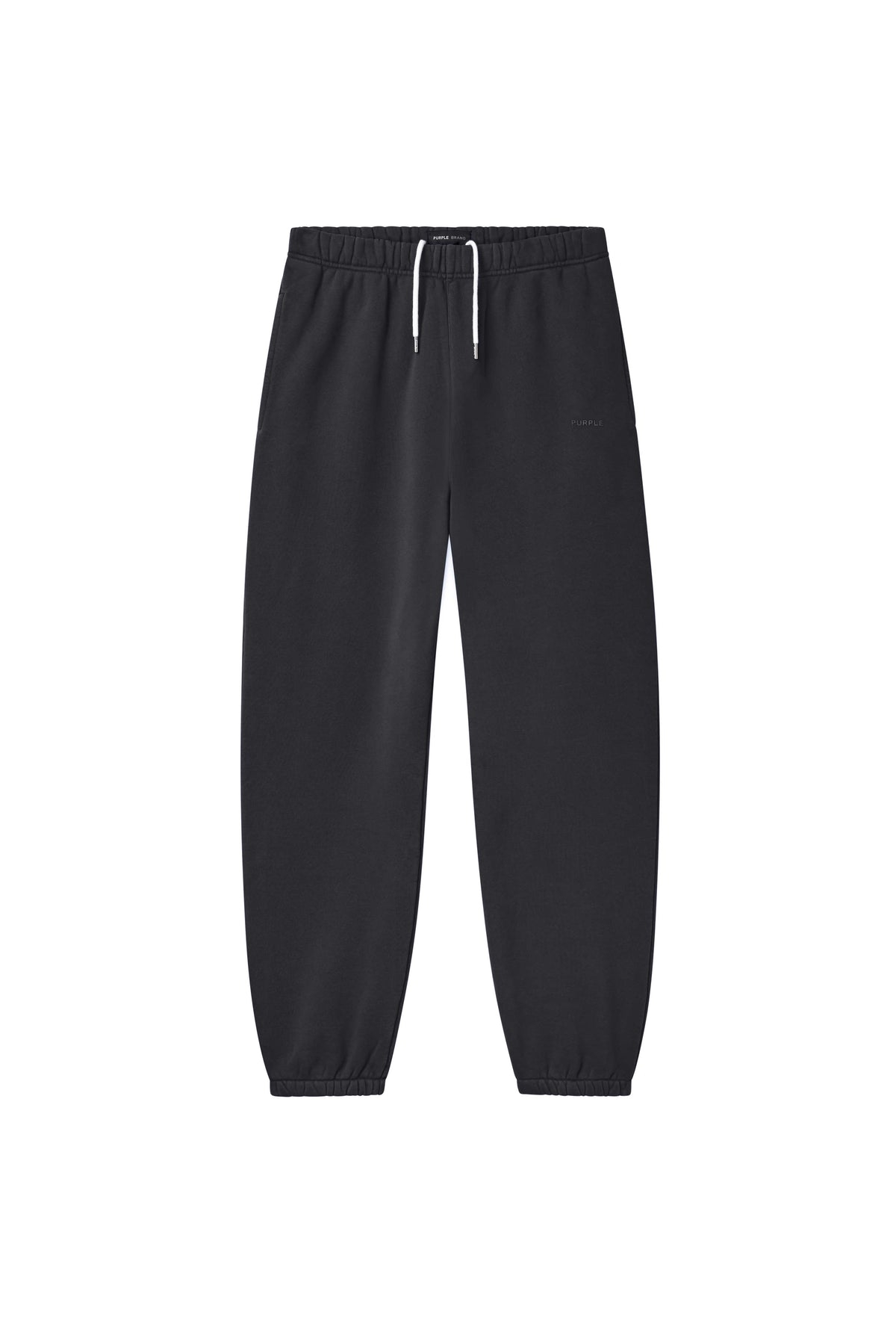 Basic Sweatpant in black, regular fit, 100% cotton with left thigh screen print.