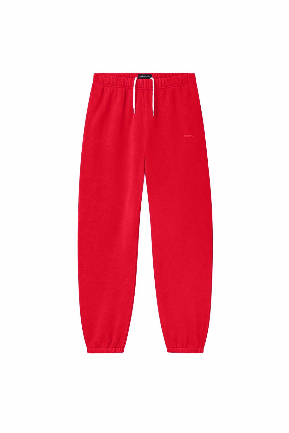 Basic Sweatpant in red, regular fit, heavyweight fleece knit with left thigh logo print.