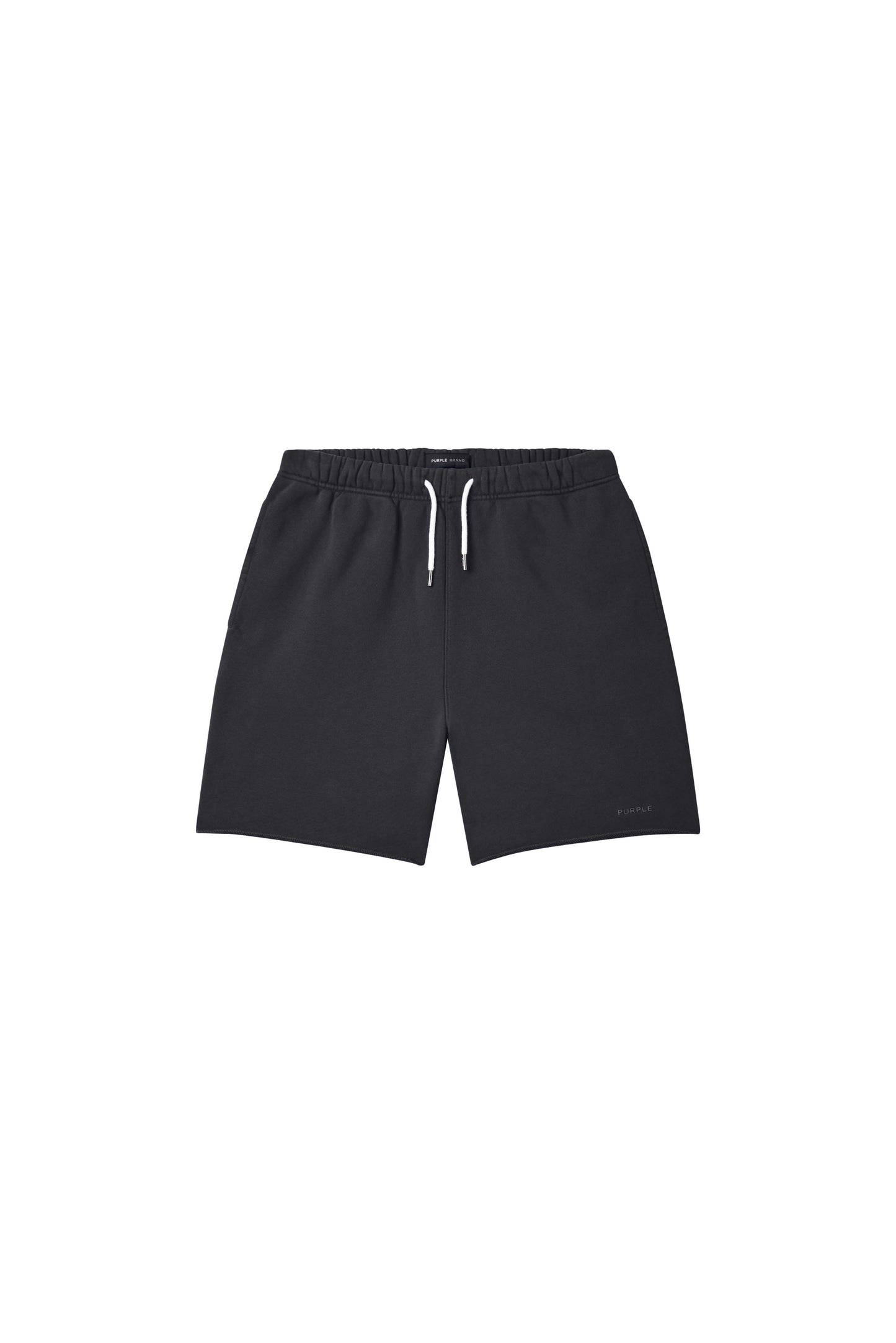 Basic Sweatshort in Black, relaxed fit, heavyweight fleece knit with raw hem and Basics logo.