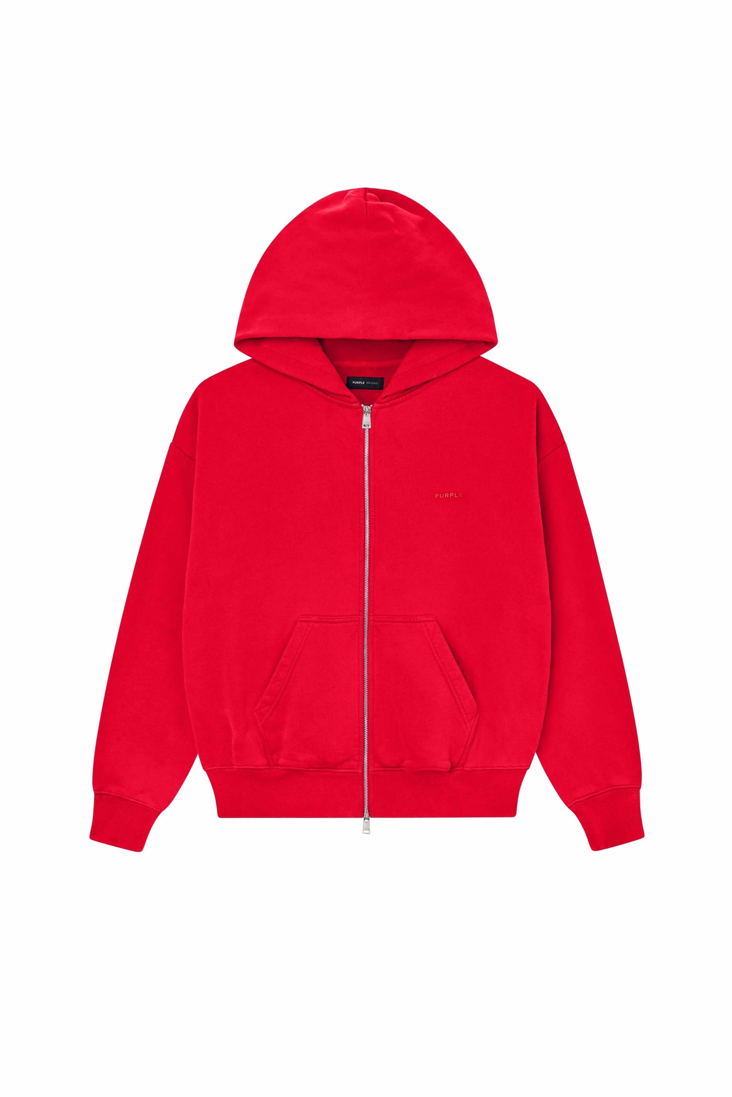 Basic Zip-Up Hoodie Heavyweight Fleece in Red with Oversized Fit and Basics Logo