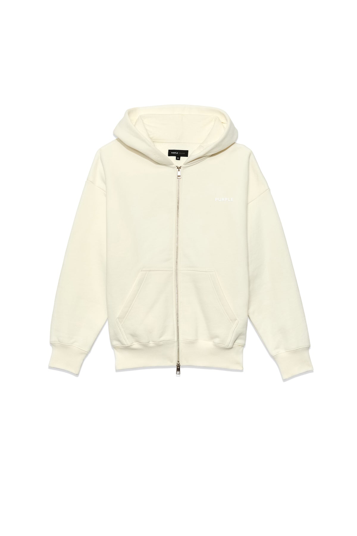 Blank Zip-Up Hoodie in purple, oversized fit, 100% cotton, featuring basics logo and dropped shoulder.