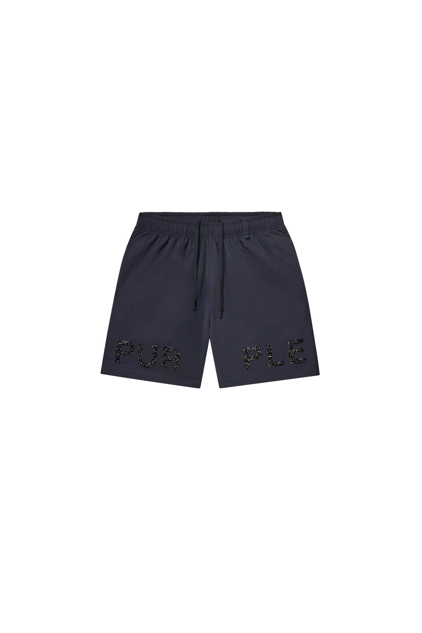 Crystal All Around Short Swimwear with elastic waistband and flat drawcord in black.
