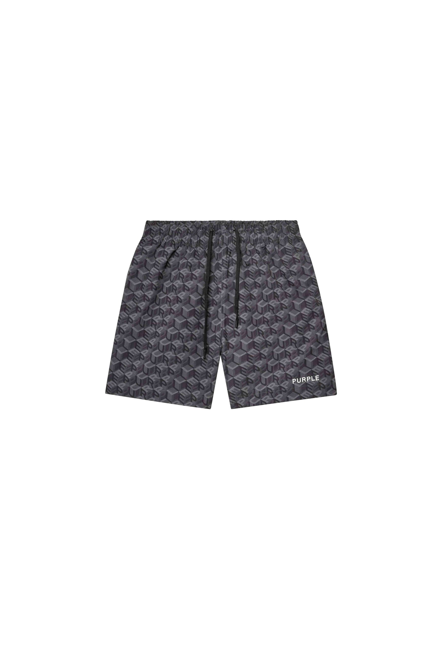 Cube Monogram All Around Short in Steeple Gray, regular fit swimwear with elastic waistband.