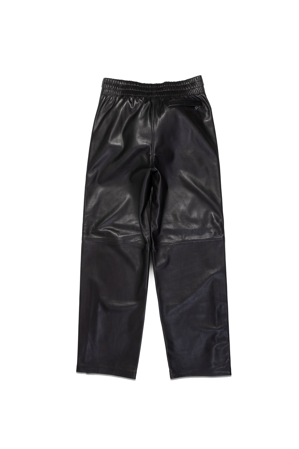 Leather Side Zip Track Pant in black with pull-on stretch waist and full-length side zippers.