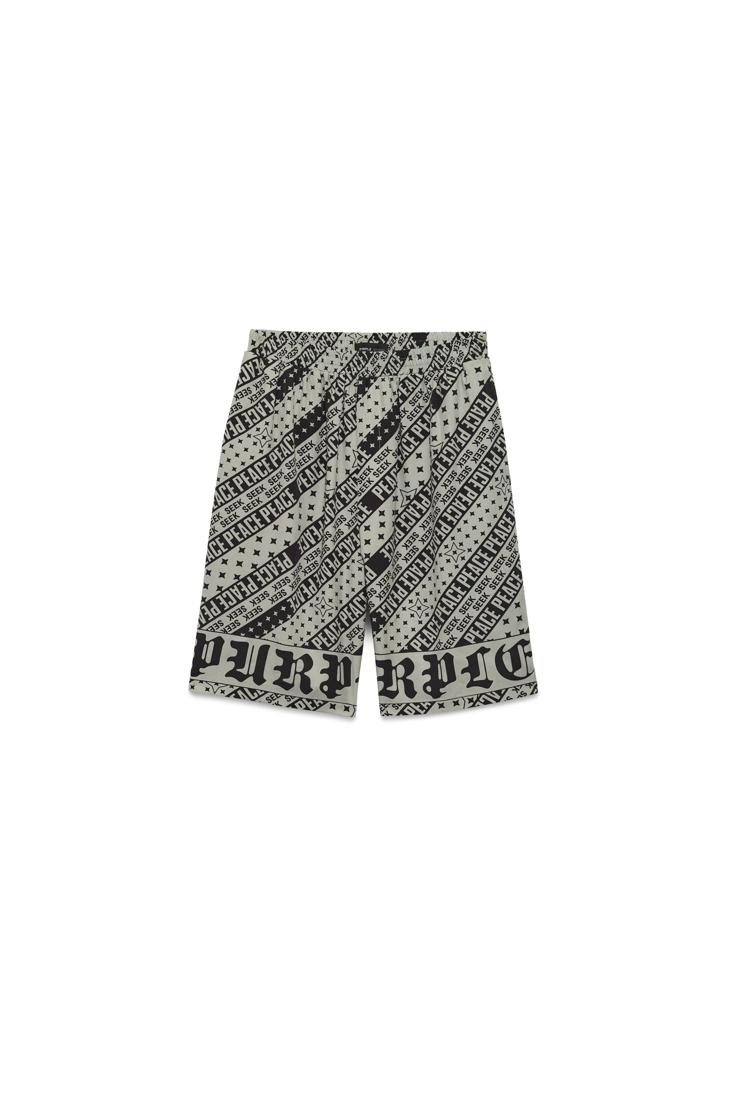 Flag Bandana Shorts in white with Gothic Purple Brand logo lettering on hems
