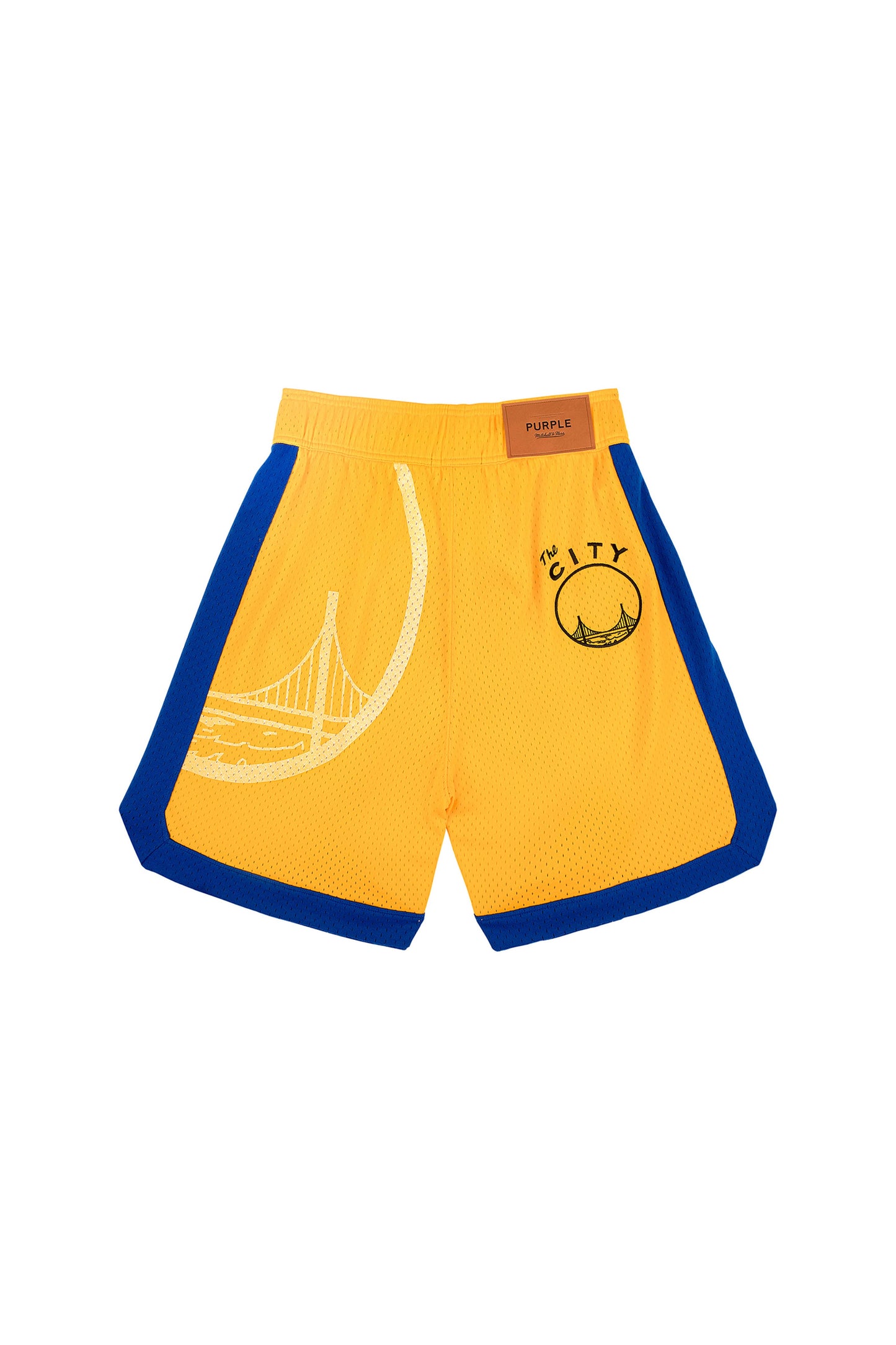 Warriors Mesh Shorts with elastic waistband and drawcords, featuring heavyweight sport mesh.