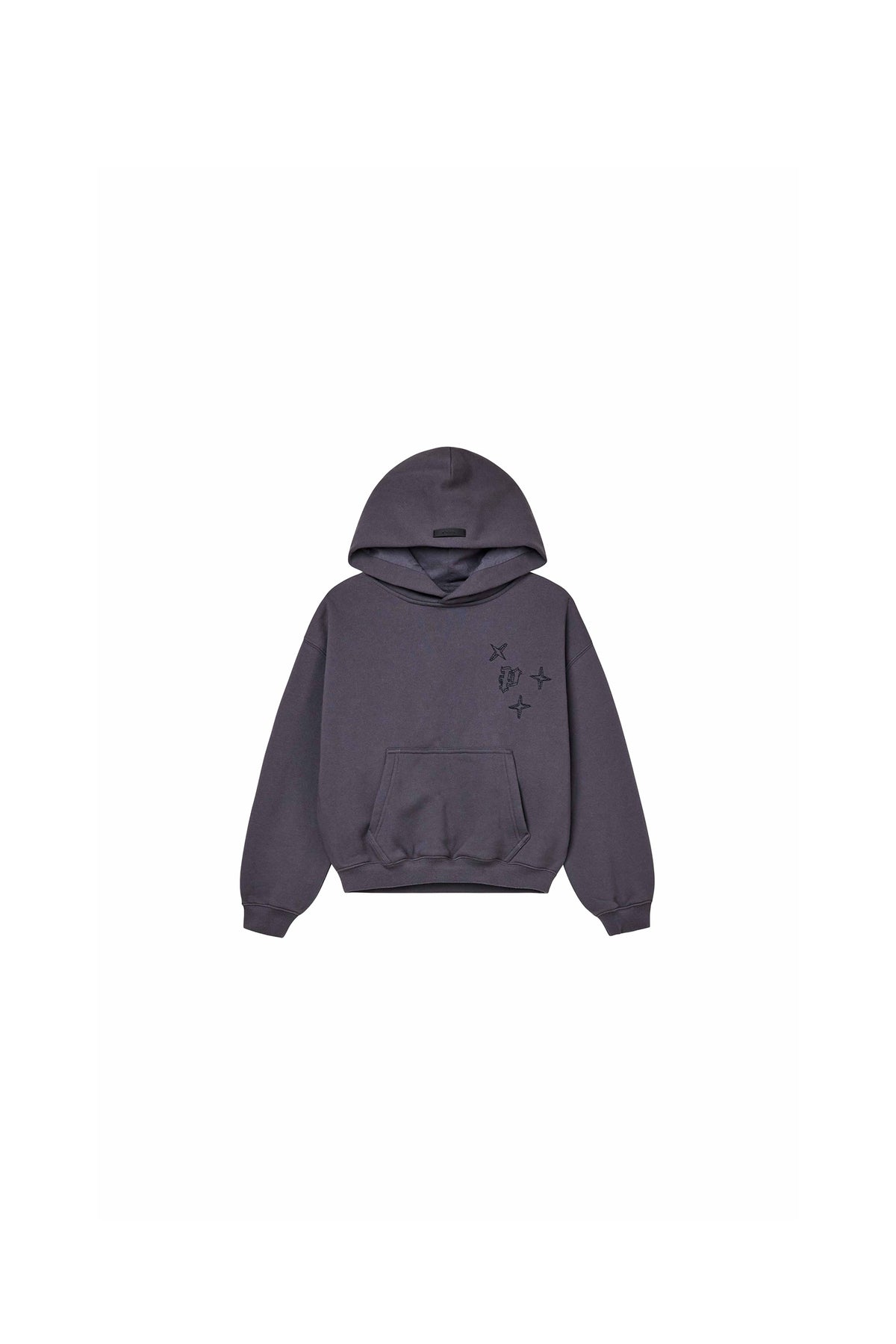 Kids' Monogram Hoodie in Asphalt, relaxed fit, mid-weight fleece, sizes 4-5 to 12.