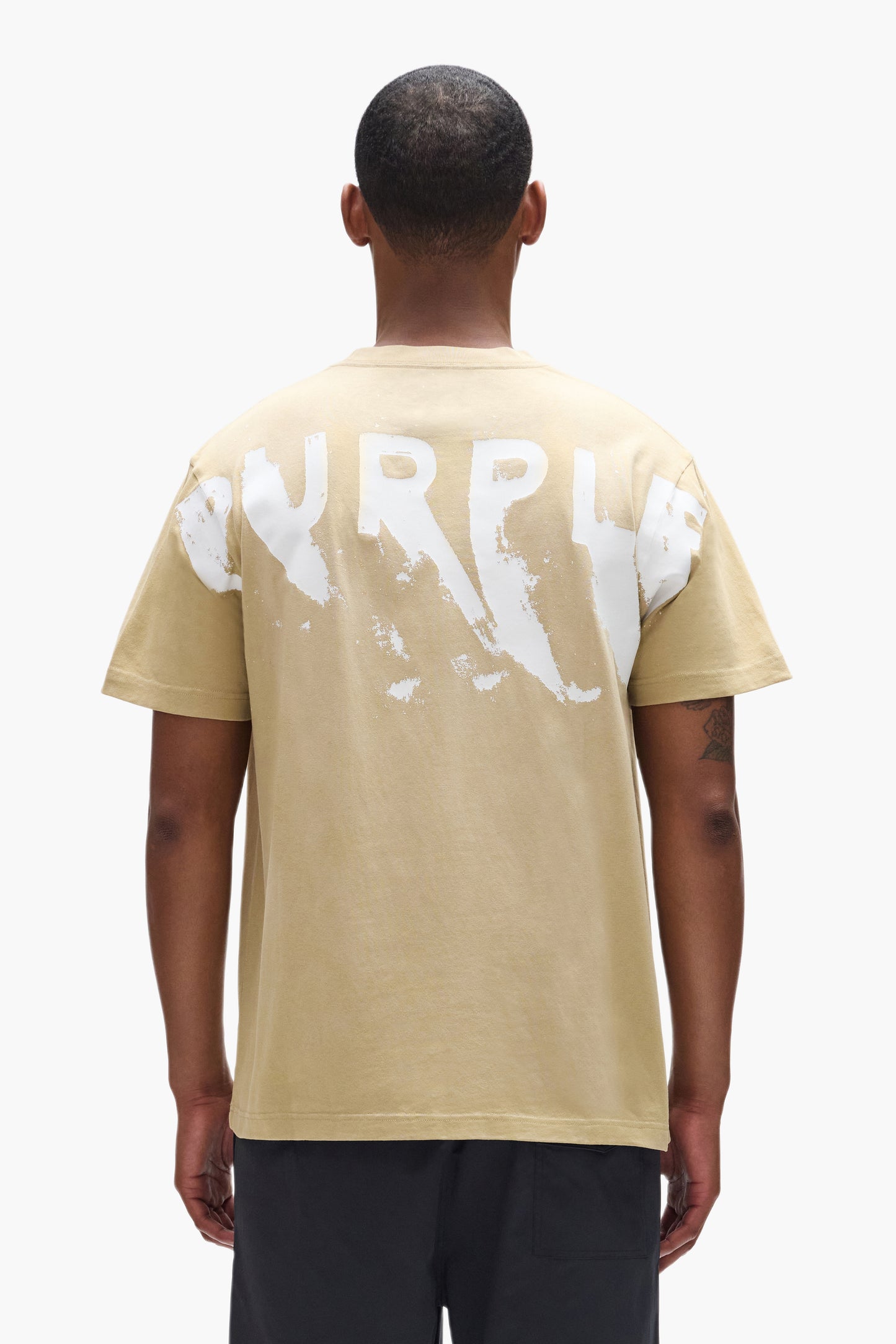 Painted Wordmark Tee in beige, regular fit, 100% cotton, heavyweight jersey, acid wash.