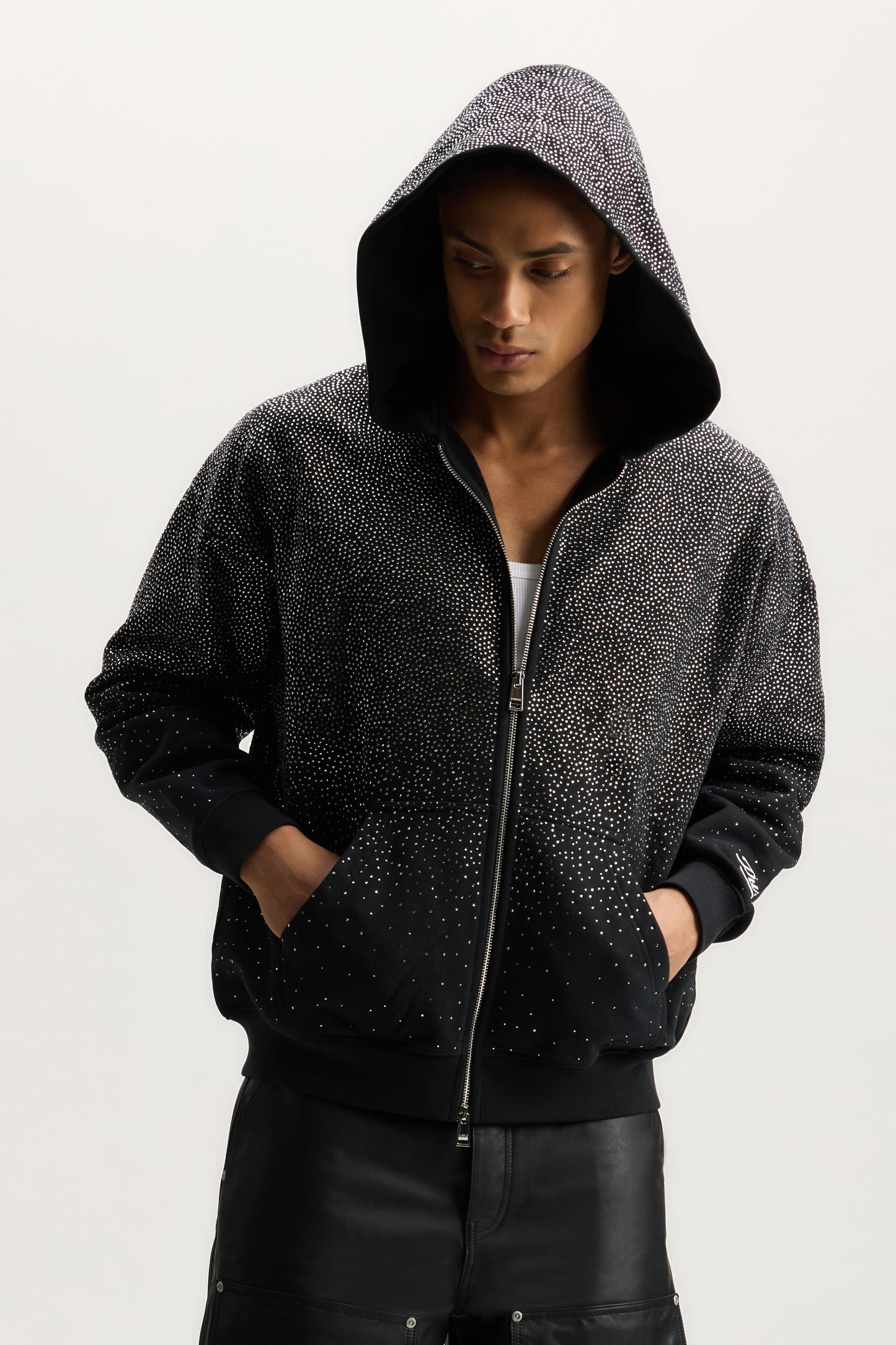 M4238-PFBHS6 Sparkely Hoodie, Relaxed Regular fit, 100% Cotton, Peach MWT Fleece, Crystal Fade.