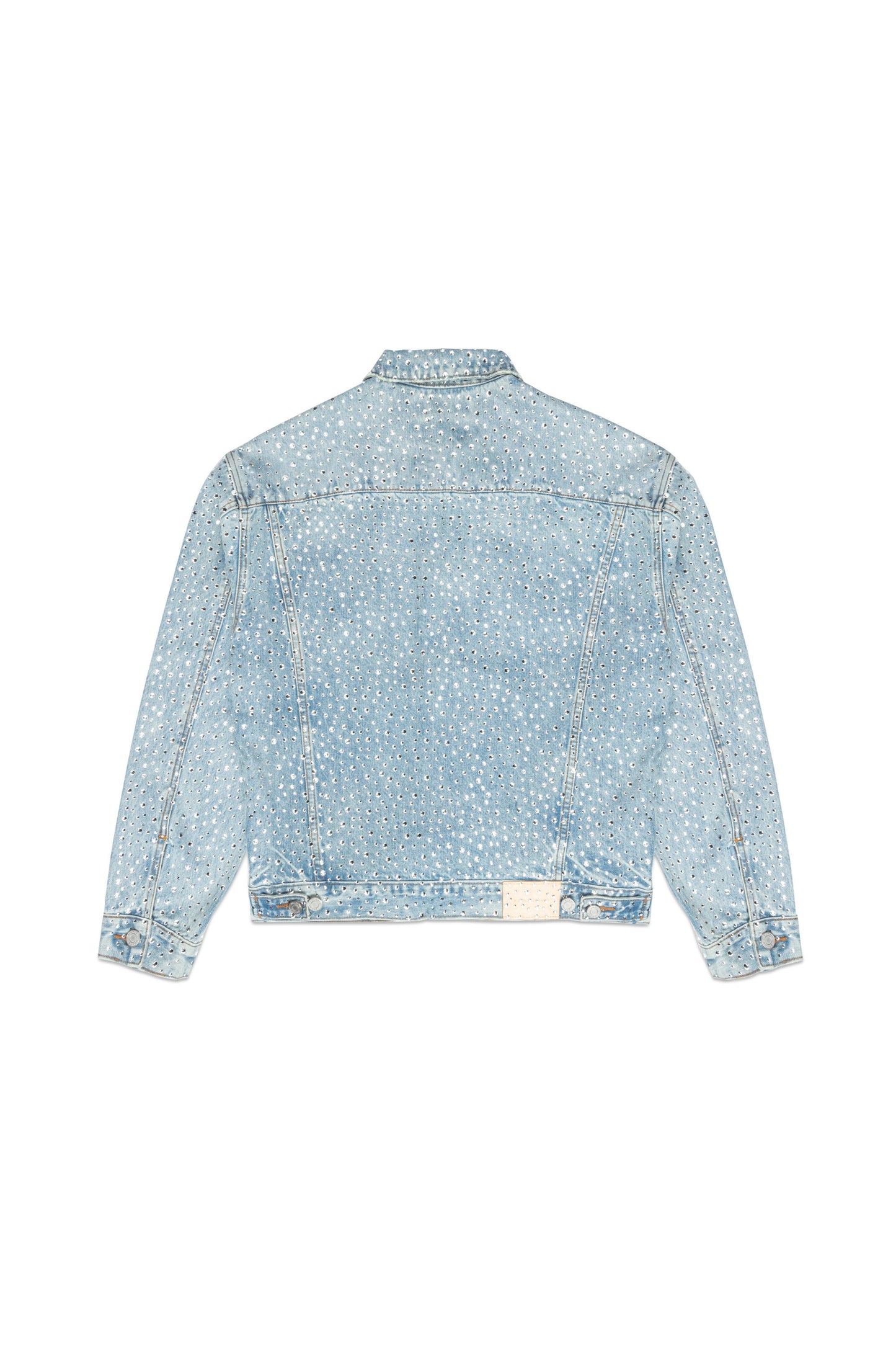 Crystal Galore Oversized Jacket in light indigo wash with rhinestones and dropped shoulder design