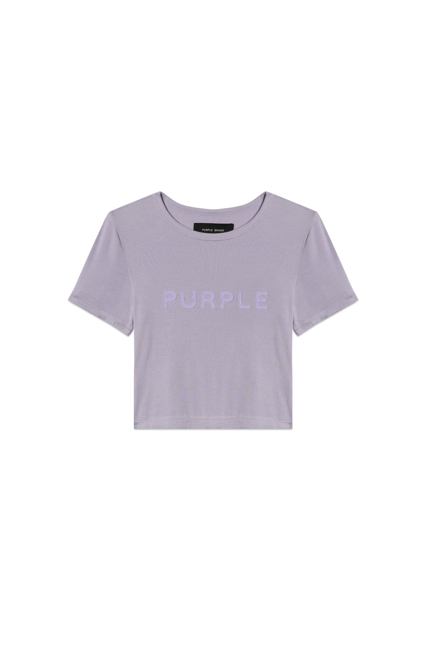 Wordmark Rib Baby Tee in lavender with tonal Purple Brand logo block lettering.