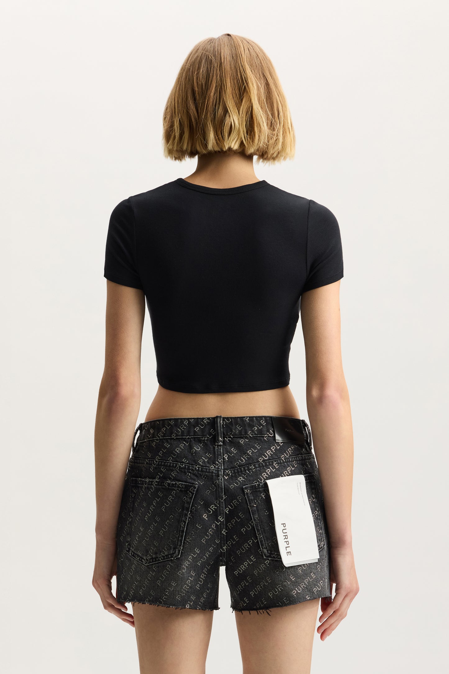Wordmark Applique Rib Baby Tee in cropped slim fit with 96% modal and 4% elastane blend.