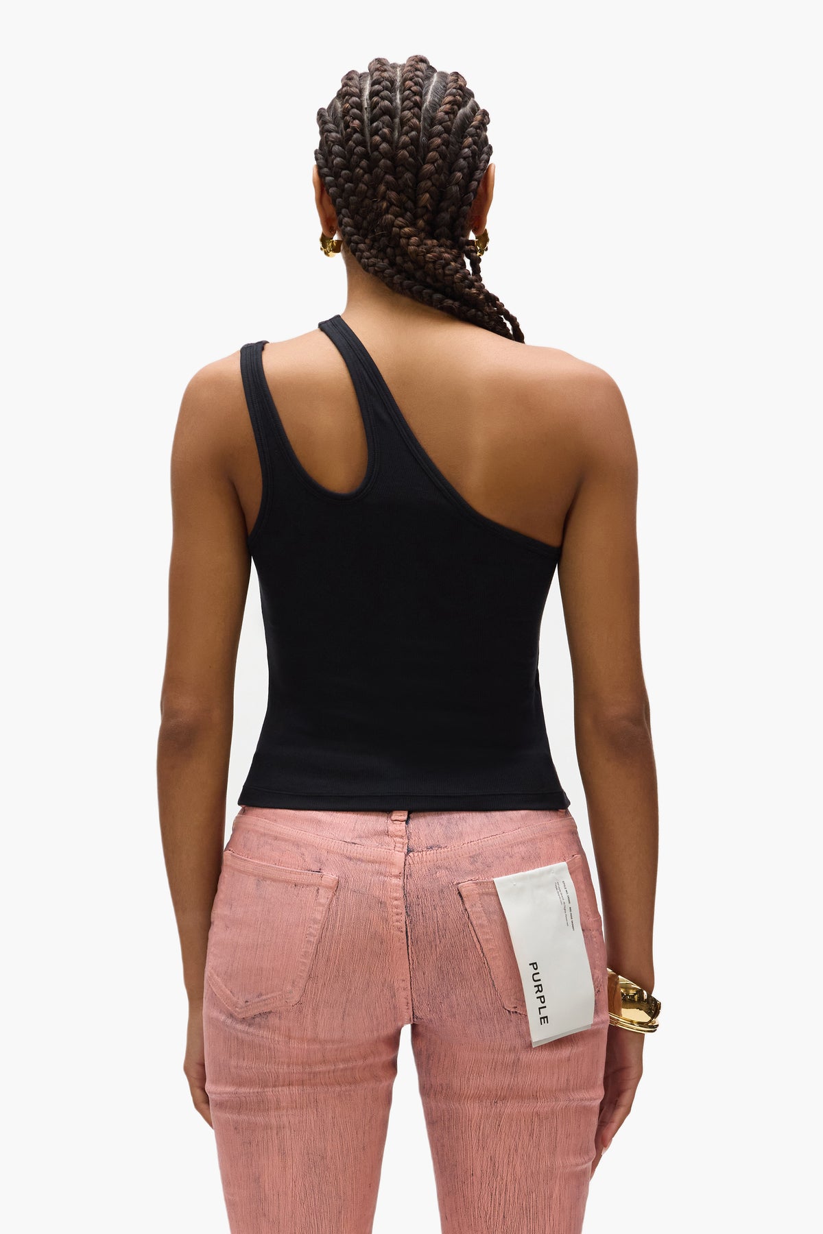 Rib Cut Out Tank in stretch fit with rib knit and shoulder cut out design