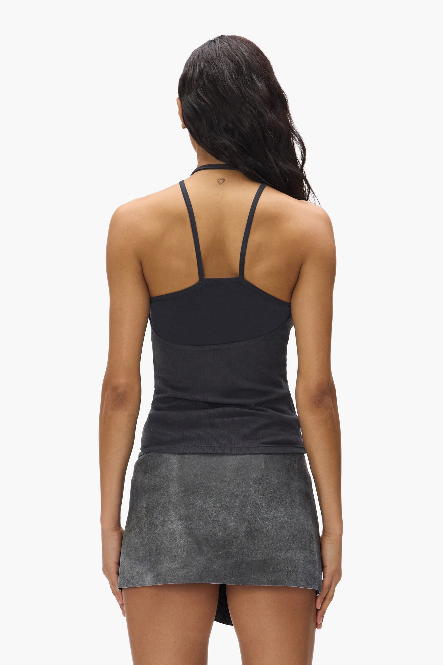Sheer Layered Top in slim fit with ribbed, sheer ribbed fabric, available in sizes XXS to XL.