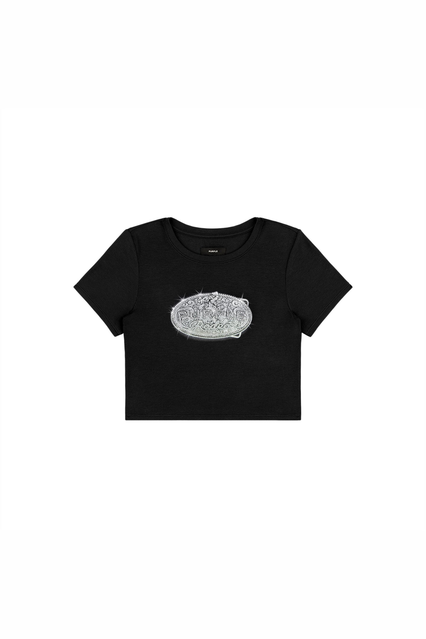 Buckle Rib Baby Tee in slim fit with digital print and hotfix detail.