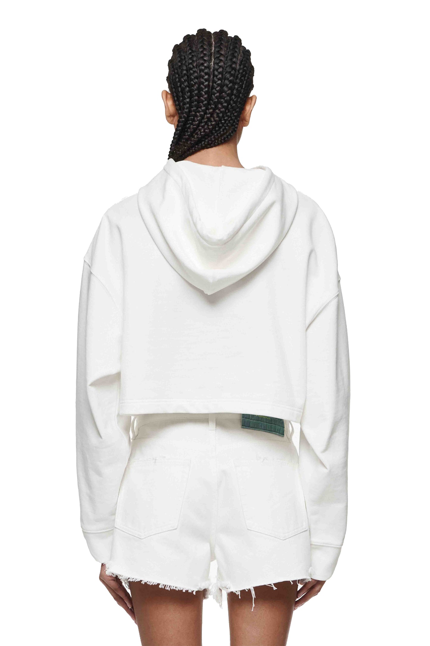 Uppercut Cropped Hoodie with center front silicone print and hood drawcord in XXS to XL sizes.