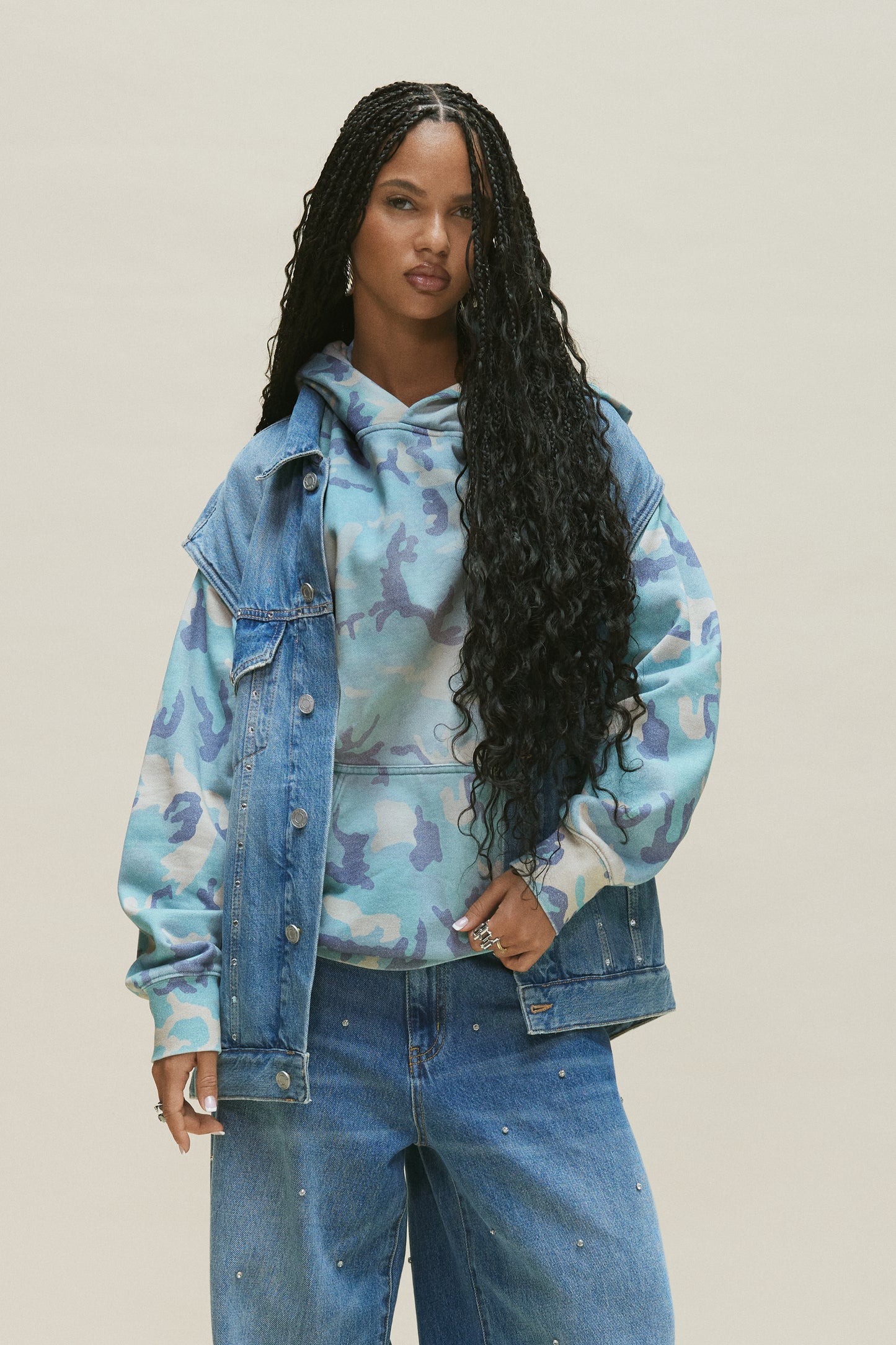 Faded Camo Pull Over Hoodie with oversized fit and all over camouflage print