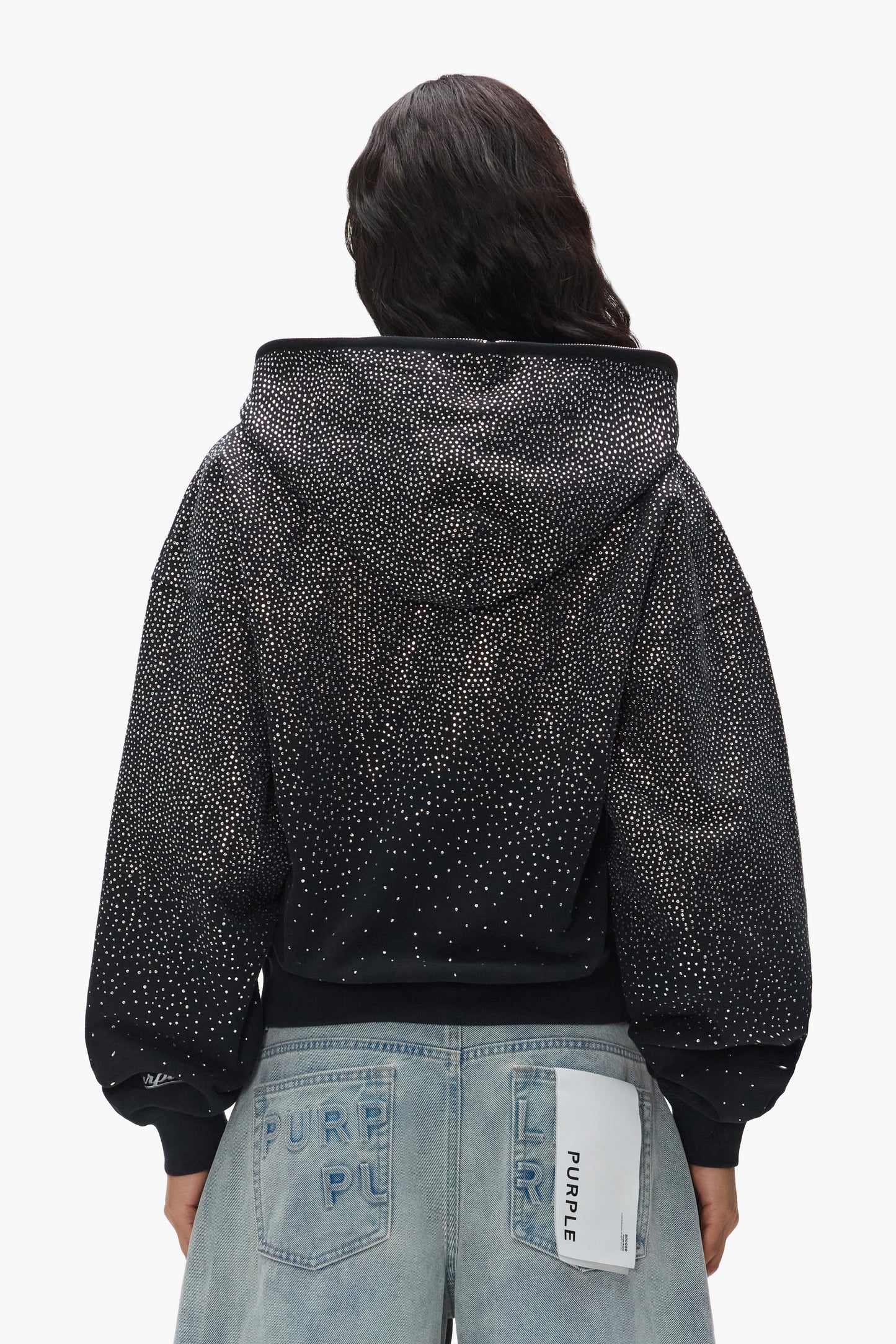 Crystal Fade Hoodie oversized sweatshirt with hotfix crystals and side seam hand pockets