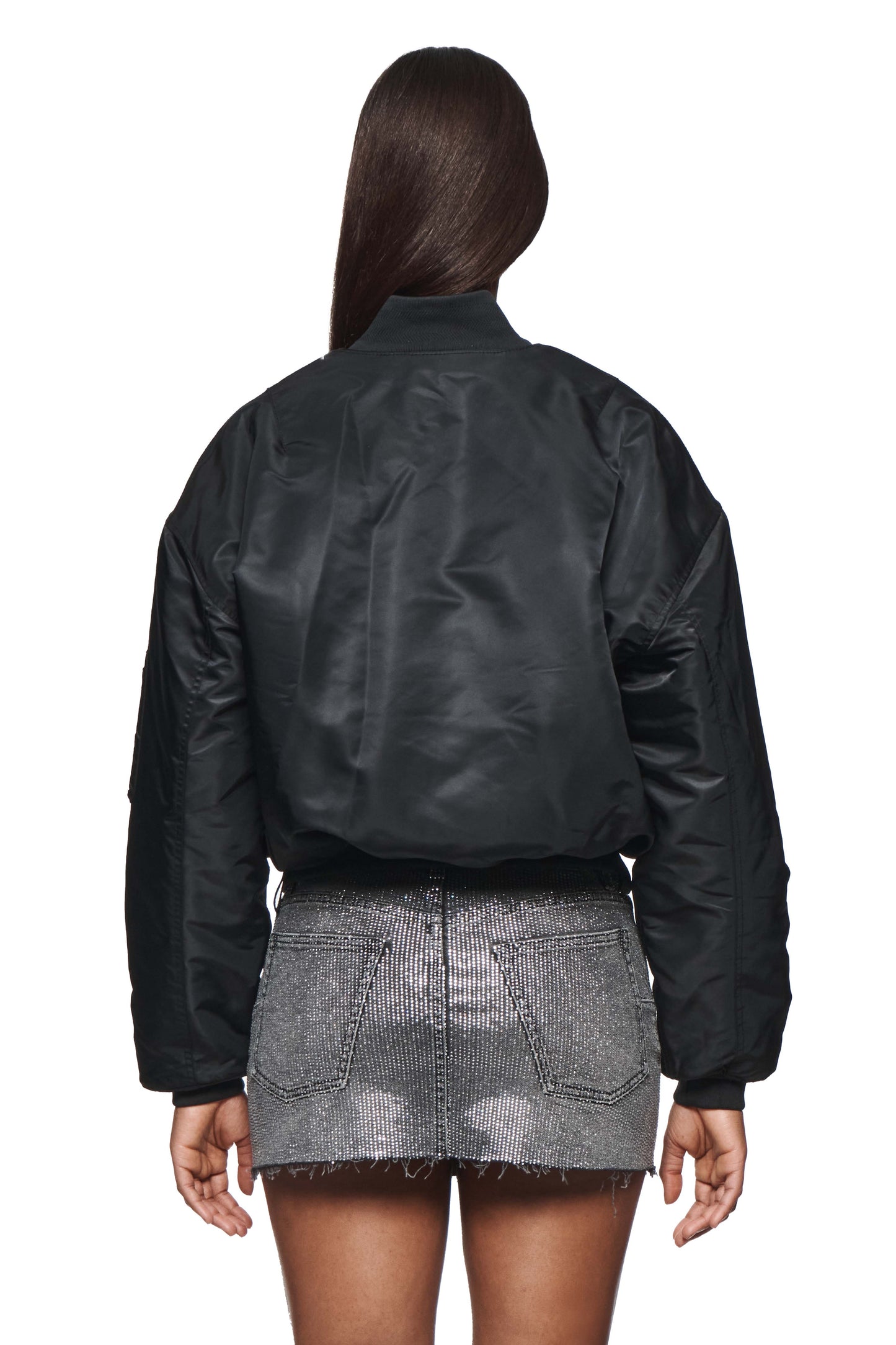 Wordmark Bomber Jacket with Purple Brand lettering on the left chest, XXS size.
