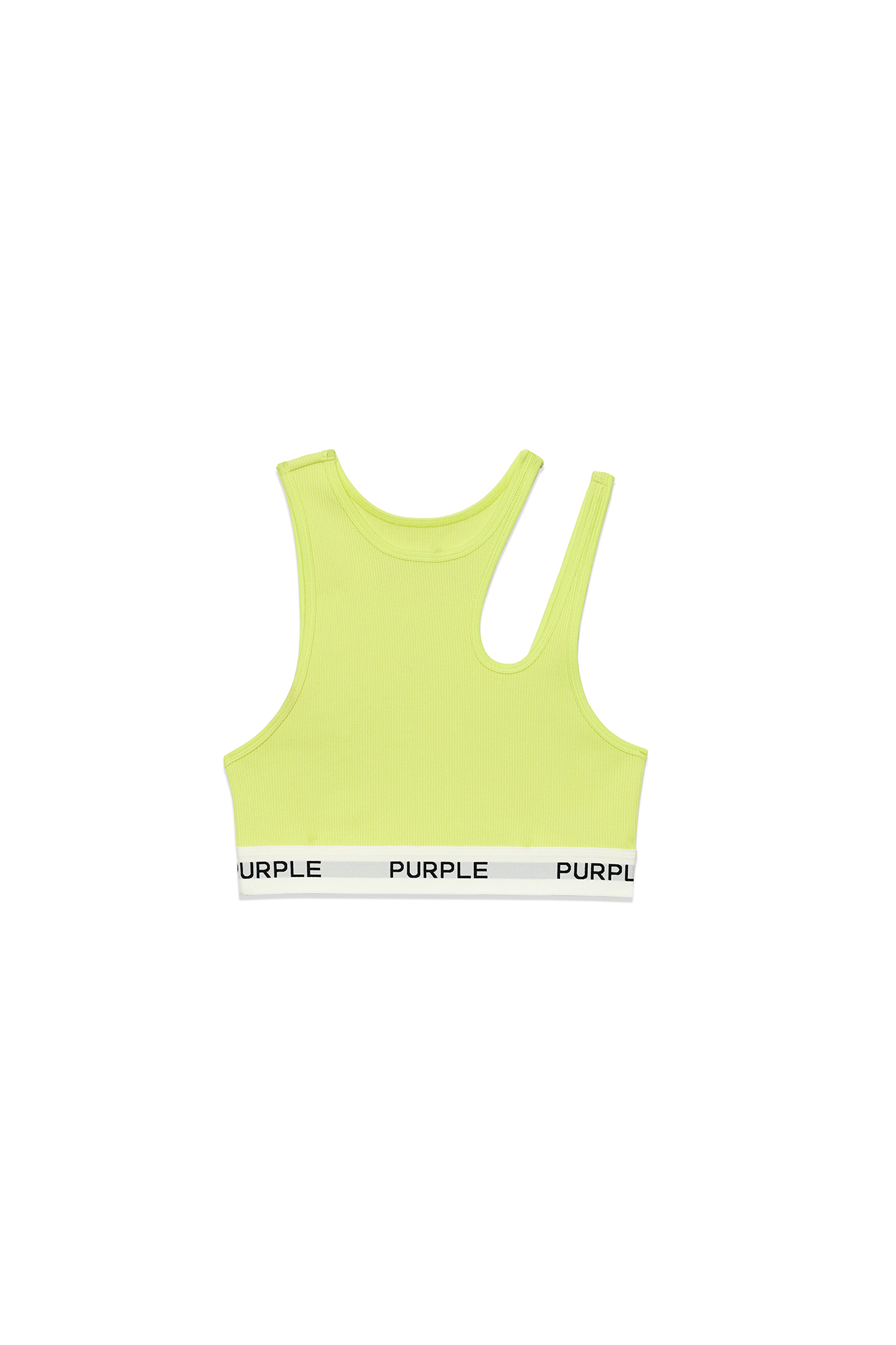 Rib Cut Out Bralette with cut out shoulder design and soft purple branded elastic hem