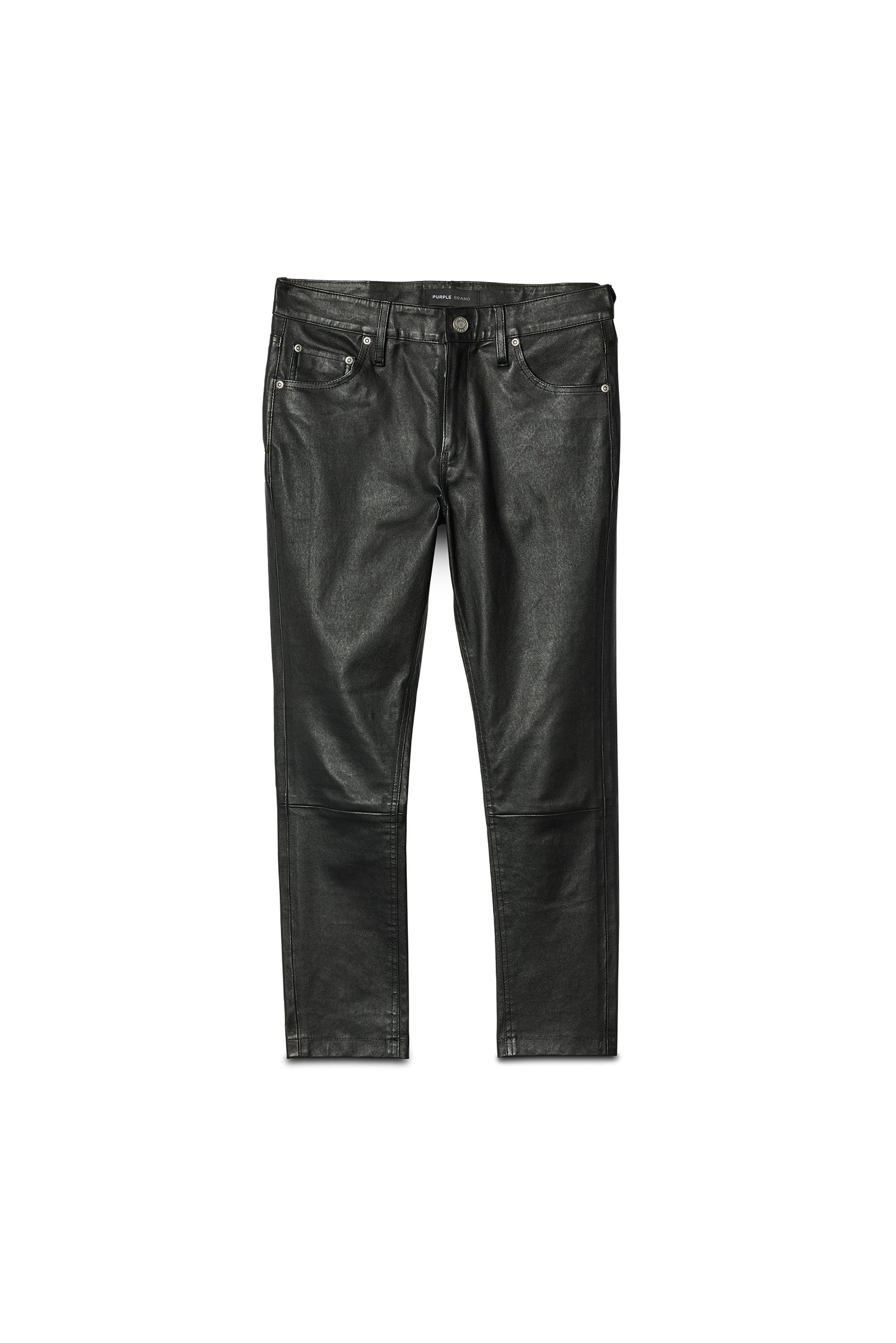 Stretch Leather Crop Pants with five pockets and reinforced belt loops, available in sizes 24 to 34.