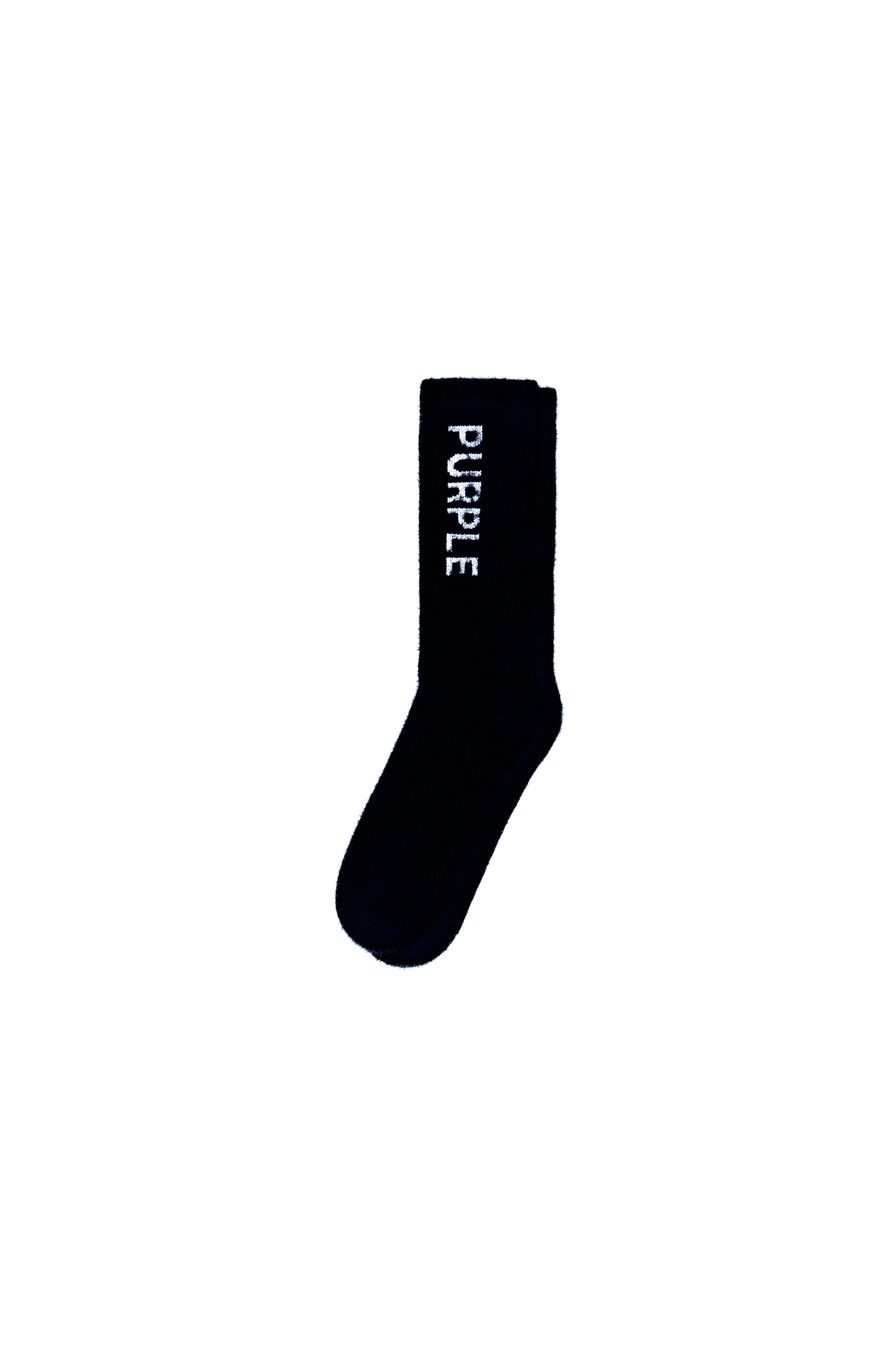 Mohair Knit Sock in black with Purple Brand logo and ribbed construction for comfort.