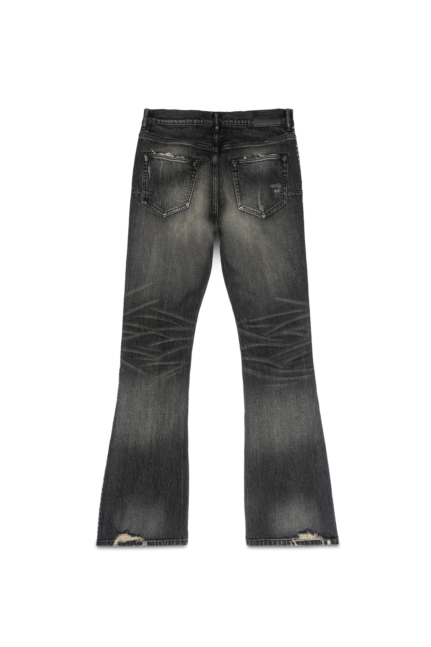 Faded low rise boot-cut denim P004 Side Crystal with side crystals and chewed hem.