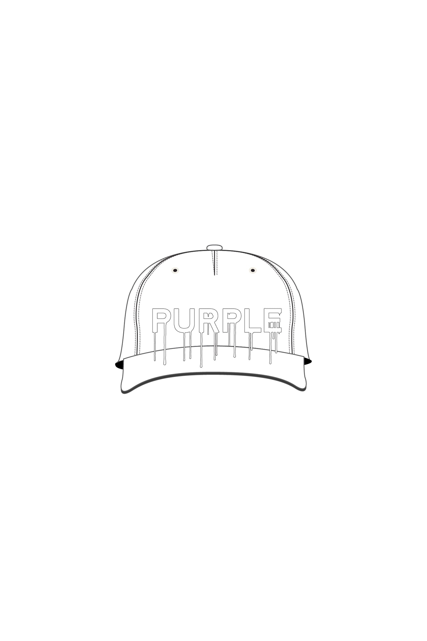 White Purple Brand Trucker Hat with drip logo, curved visor, and tonal stitching.