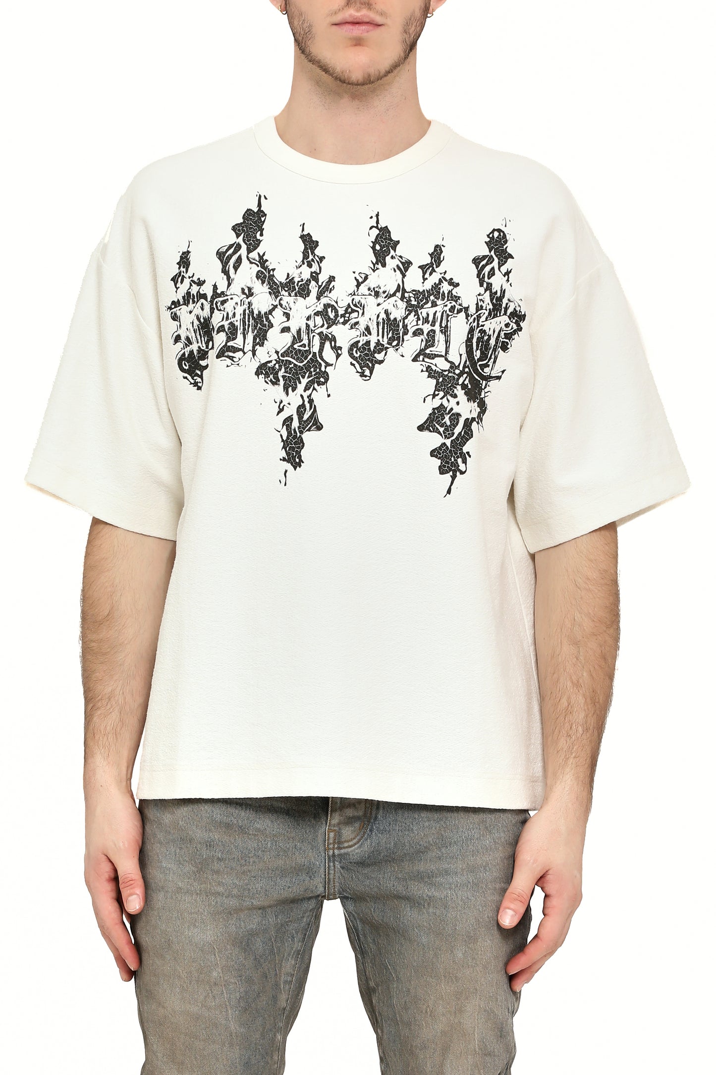 Gothic Flames Tee, oversized fit, heavyweight textured jersey with crackle print.