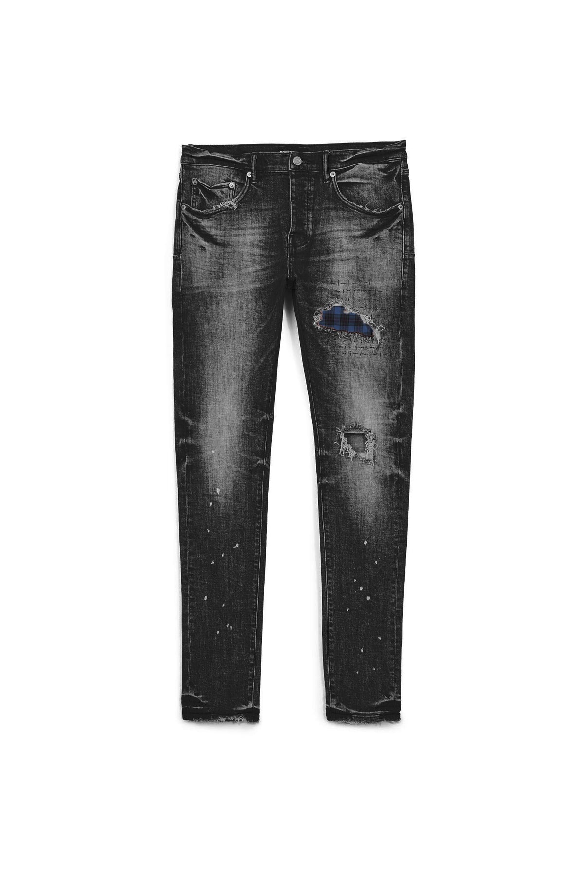 Plaid Patch low rise stretch skinny denim in various sizes with signature Purple hangtag.