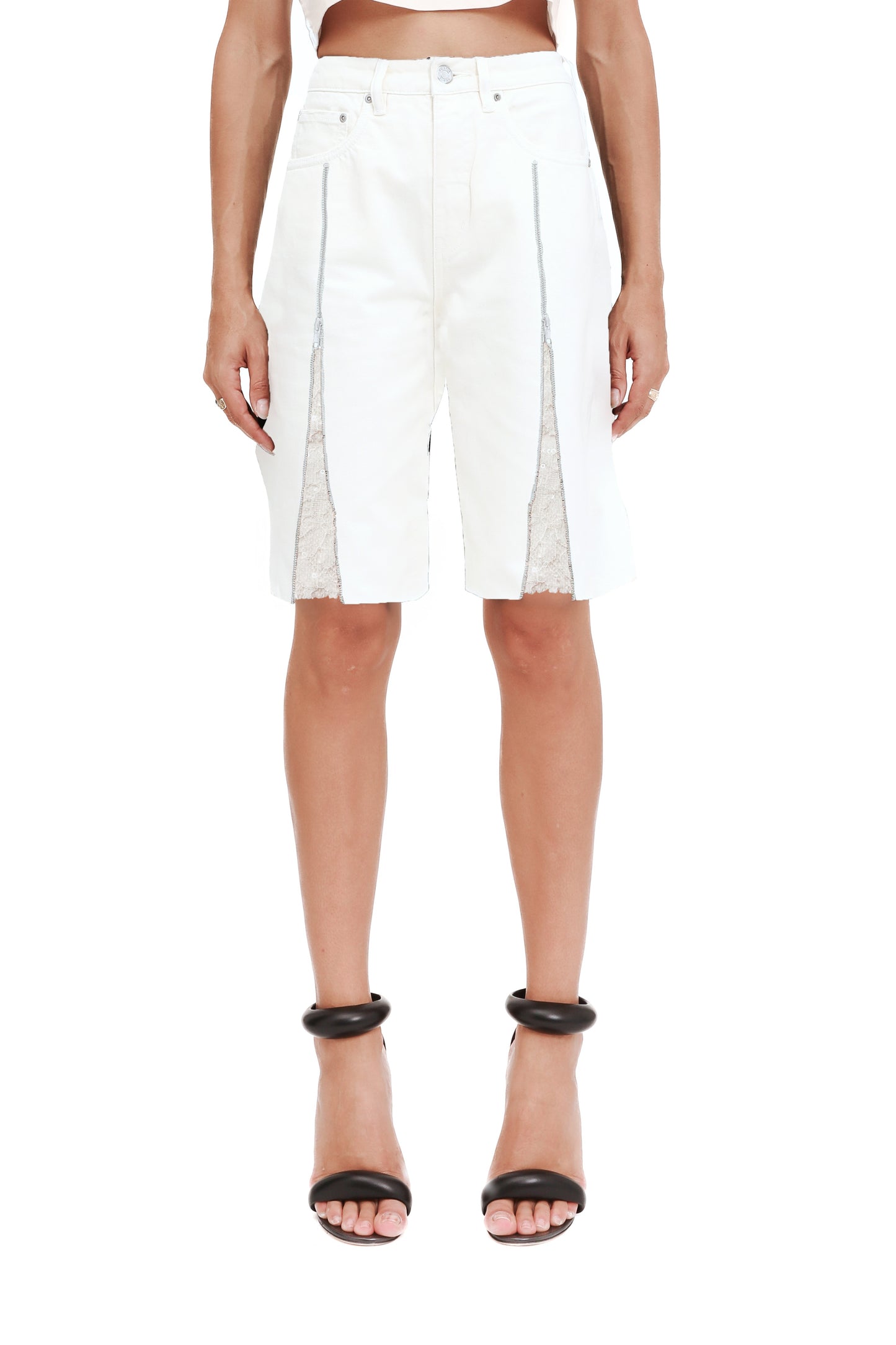 D5010-BMZW325 white label pants with front zipper fly and reinforced belt loops