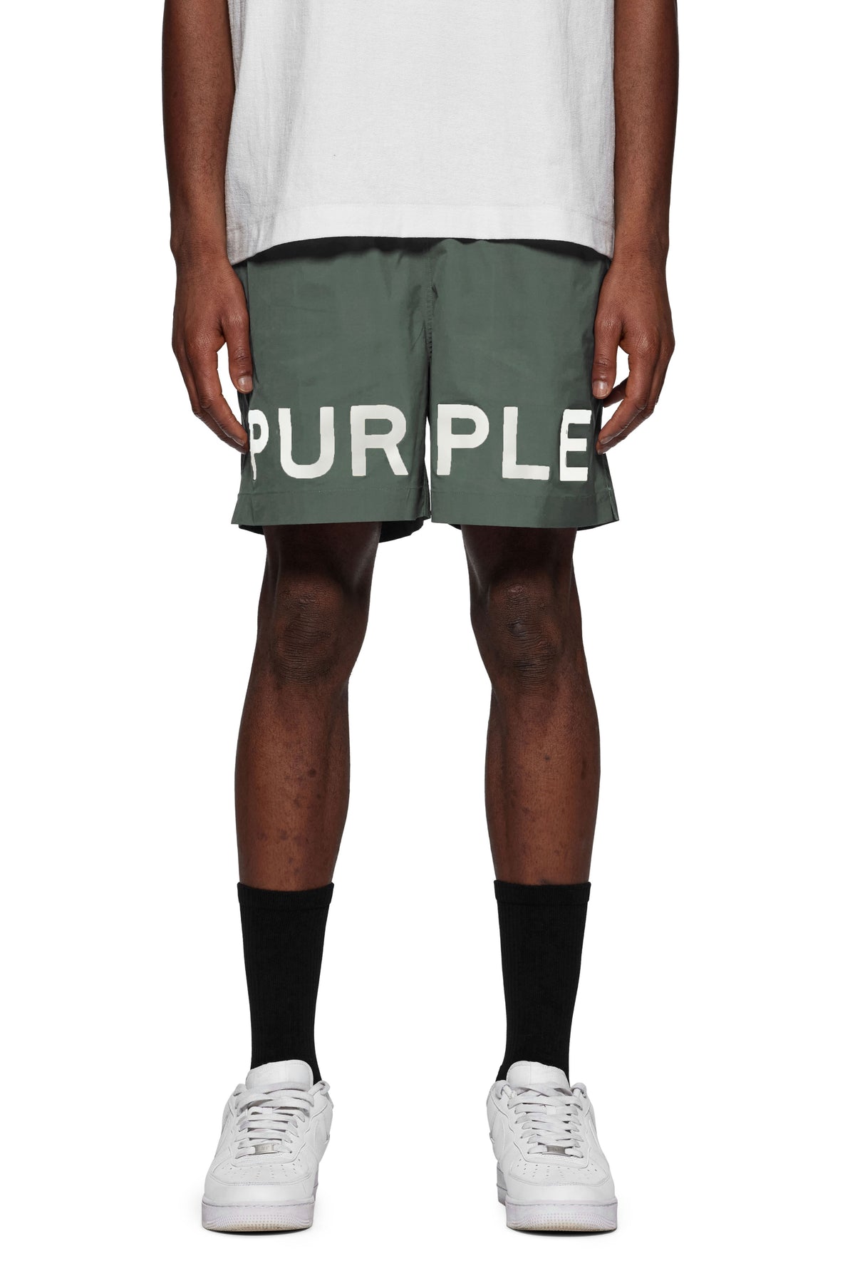 Wordmark All Around Short Swimwear with elastic waistband and flat drawcord, size options available.