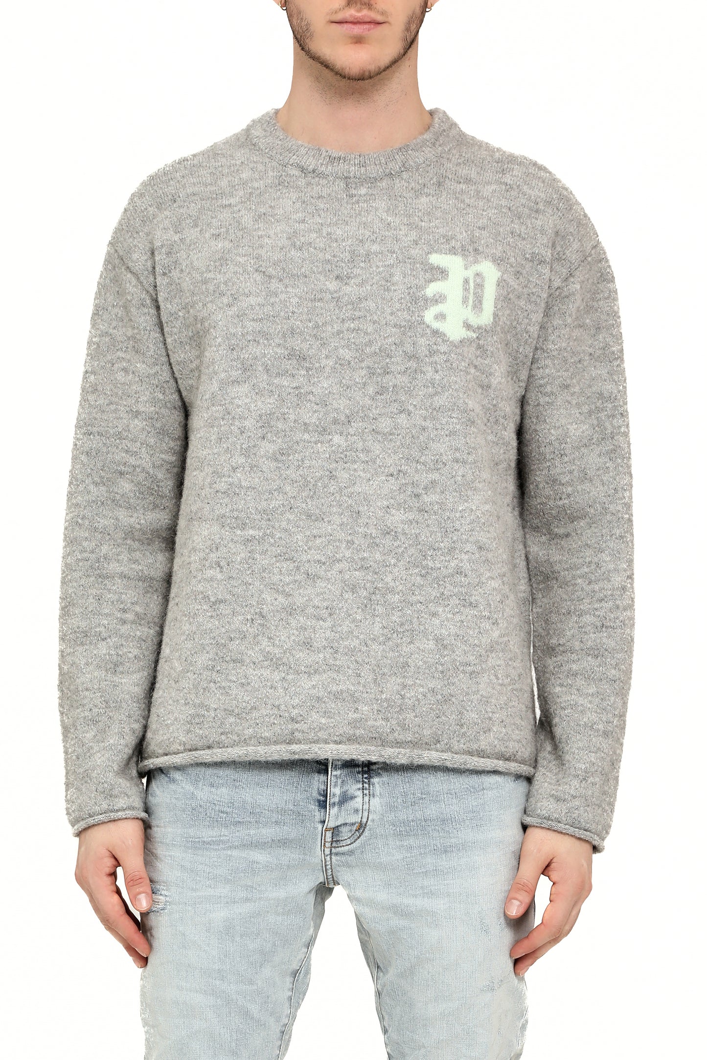 M7039-APPG425 relaxed fit alpaca blend knit sweater in XS, S, M, L, XL, XXL, 3XL sizes.