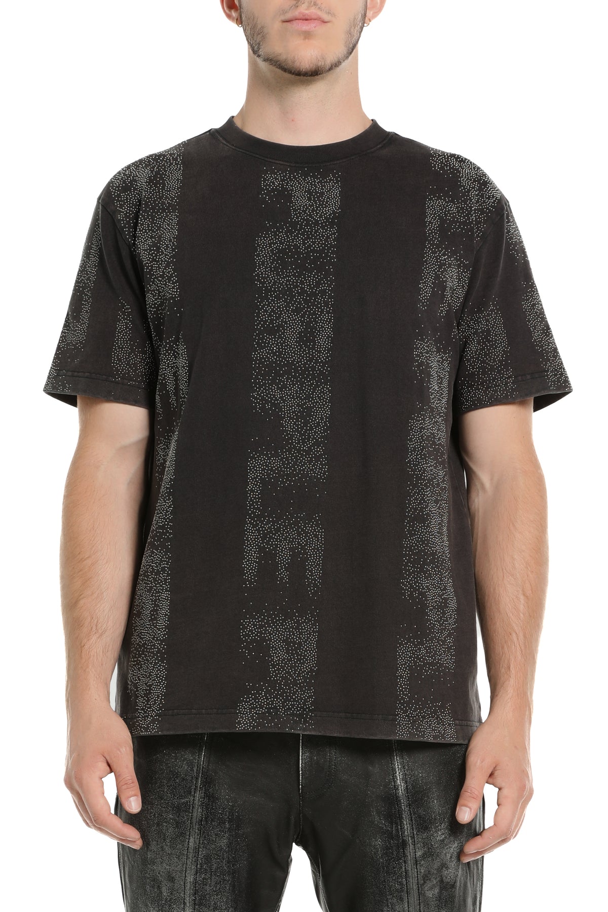 Sequin Repeat Tee in acid wash cotton with regular fit available in multiple sizes.