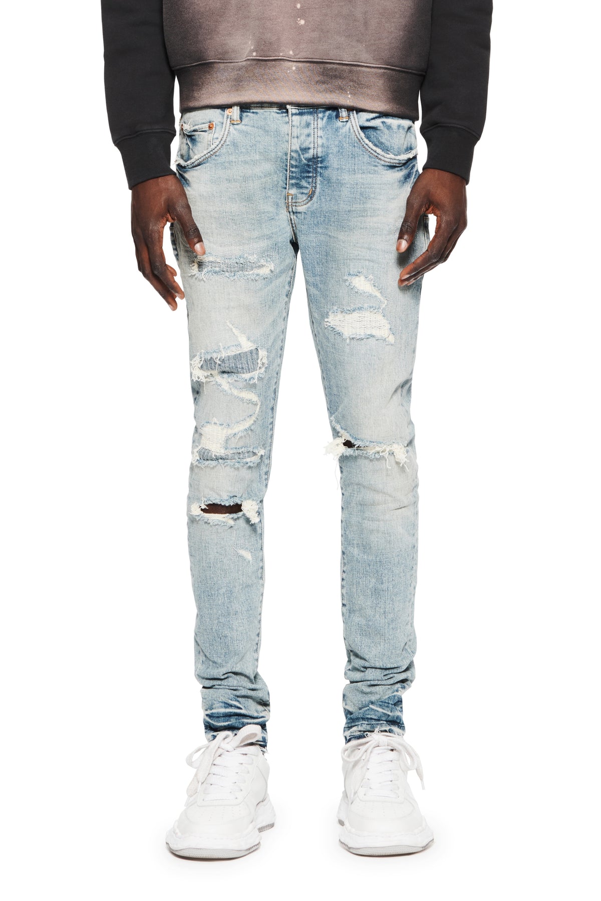 Mended Vintage Repair Denim in size 29 with heavy distressing and repairs.