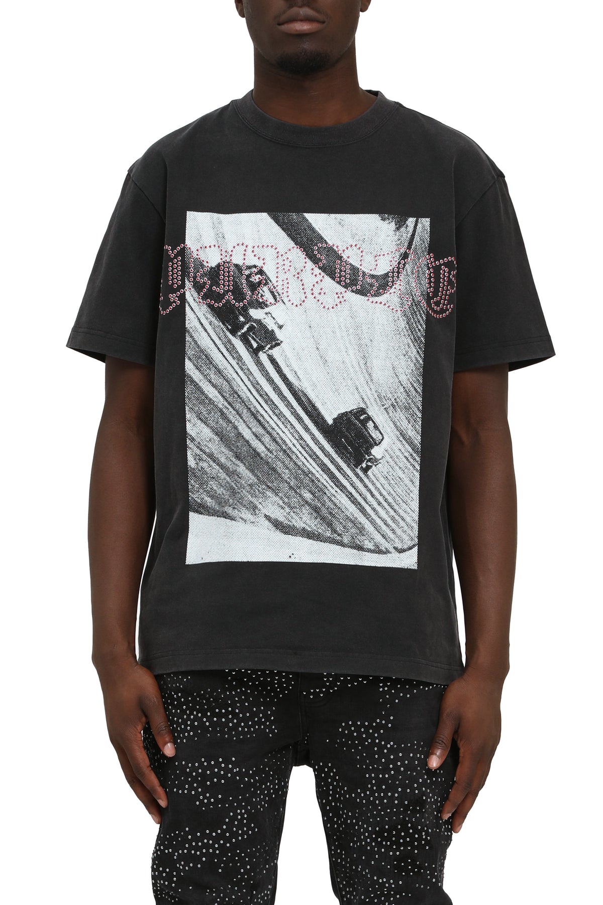 Bends Tee Acid Wash Heavyweight Jersey Regular Fit with Digital Print and Hotfix Crystals