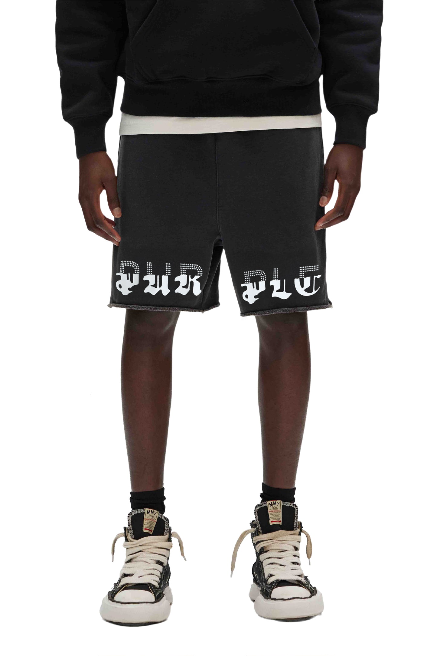 Pearl Diptych Short relaxed fit heavyweight fleece with screen print and hotfix pearl details