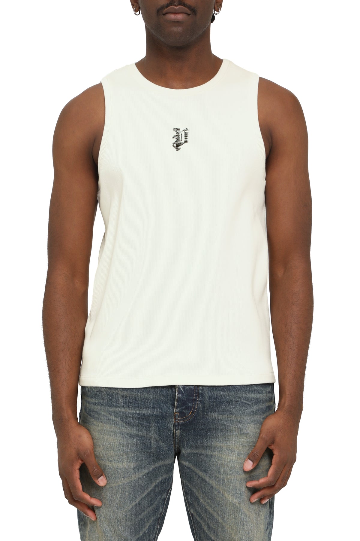 Scribbled P Ribbed Tank Top in slim fit rib fabric with embroidery detail