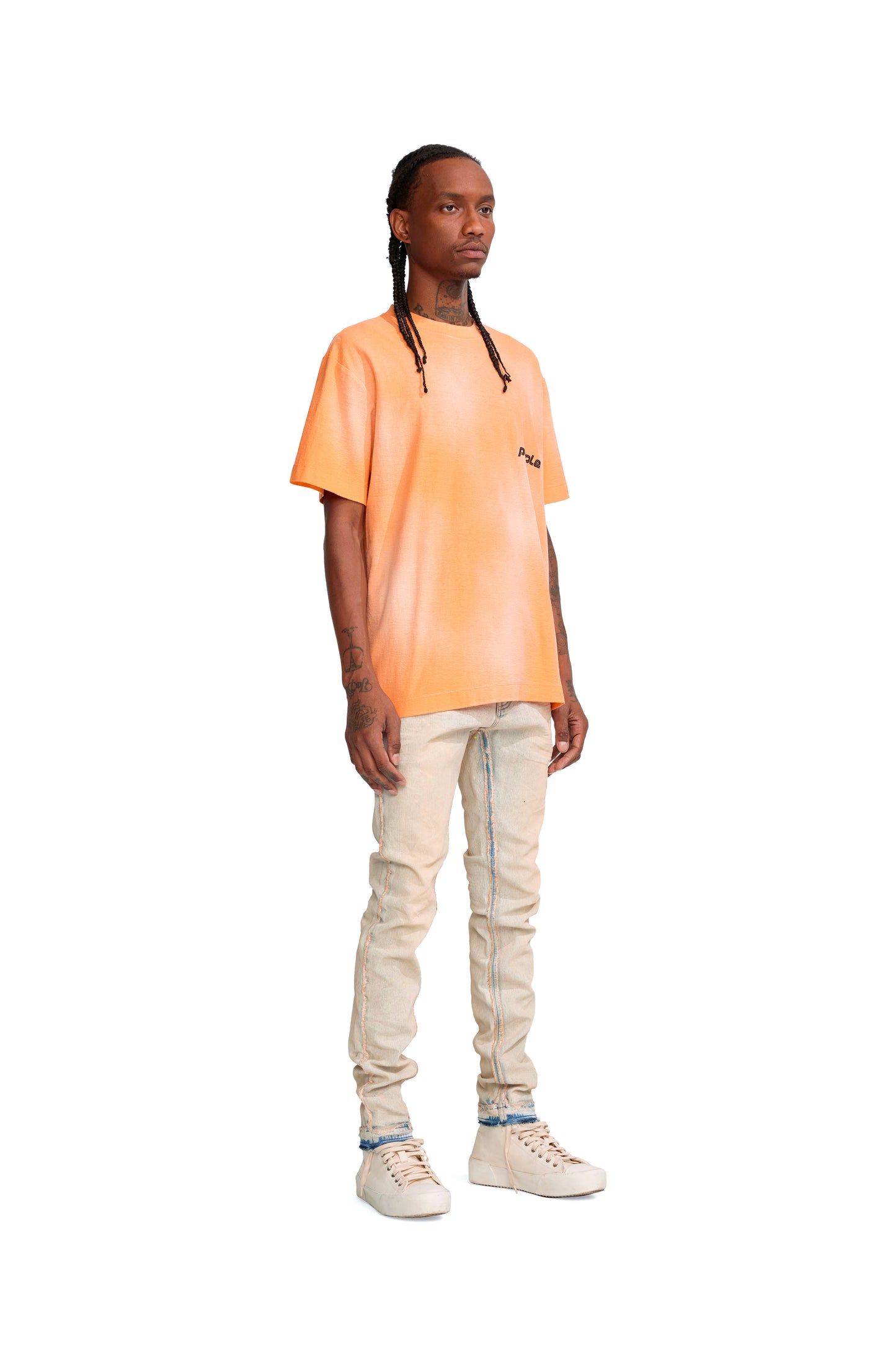 P104 Regular Fit T-Shirt in Neon Orange with Double Stripe design
