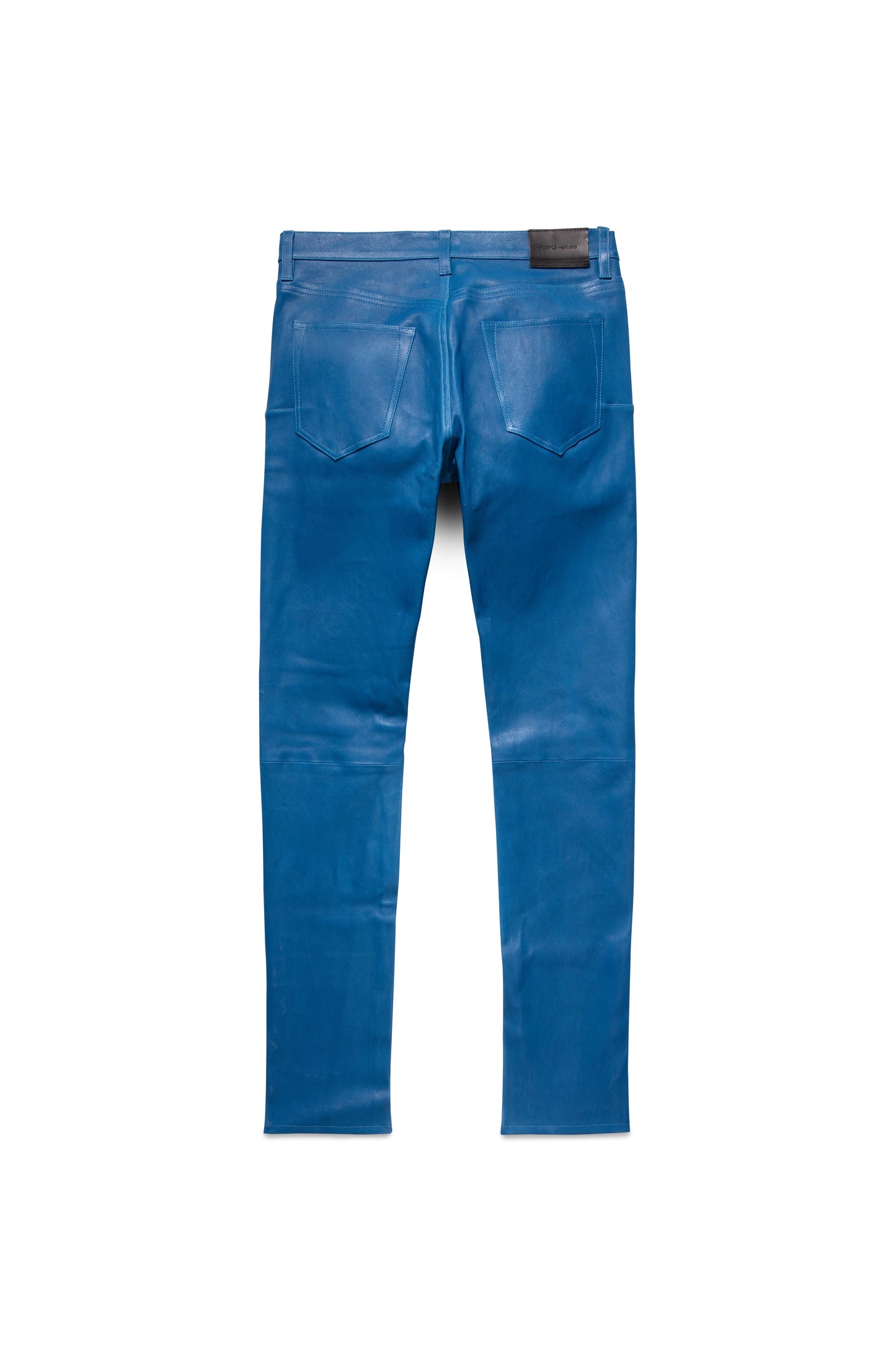 P001 Low Rise Skinny Pant in Stretch Leather, Galaxy Blue, various sizes from 28 to 40.