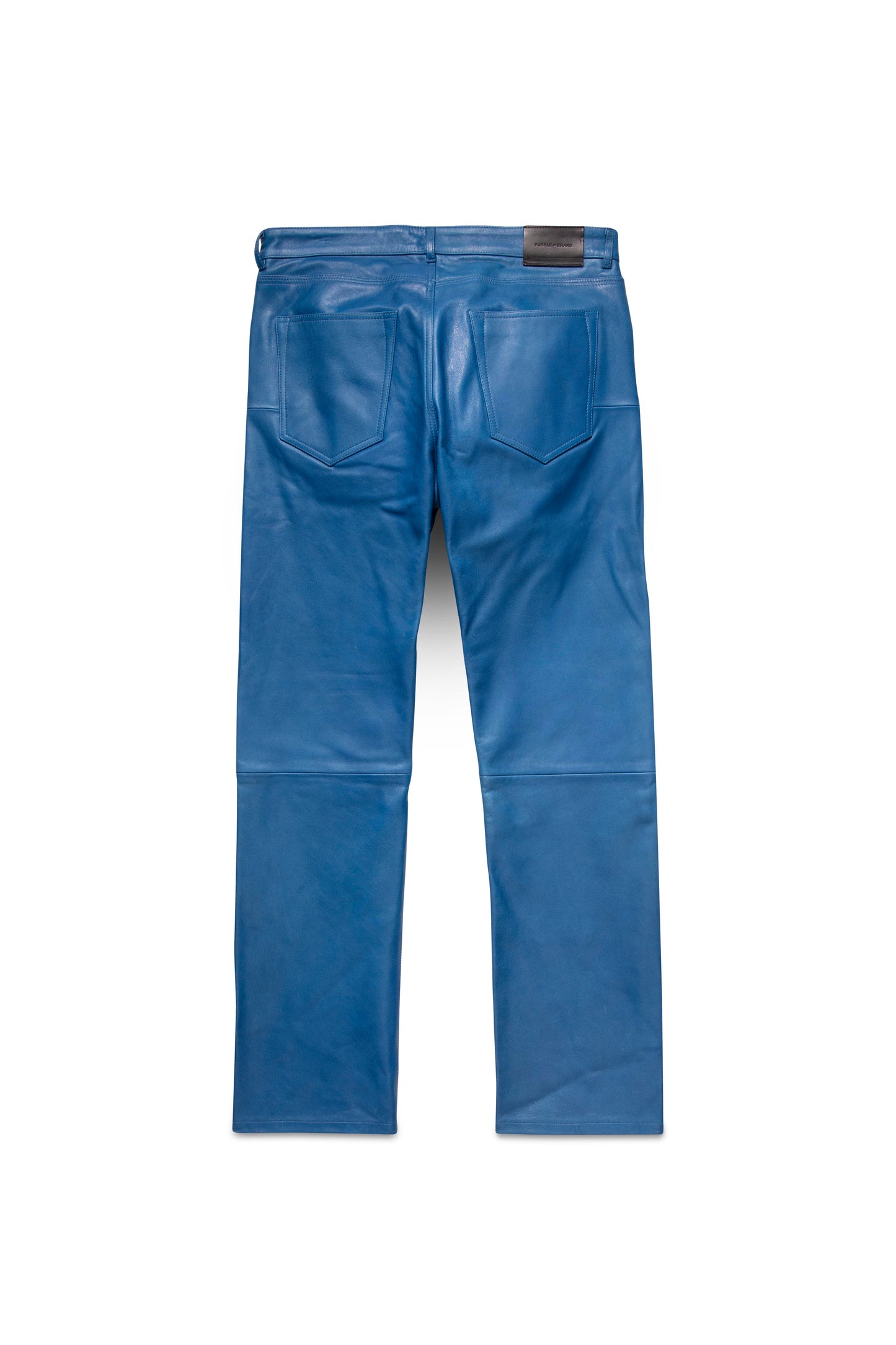 P011 Mid Rise Straight Leg Pant in Leather Galaxy Blue with button fly and reinforced belt loops