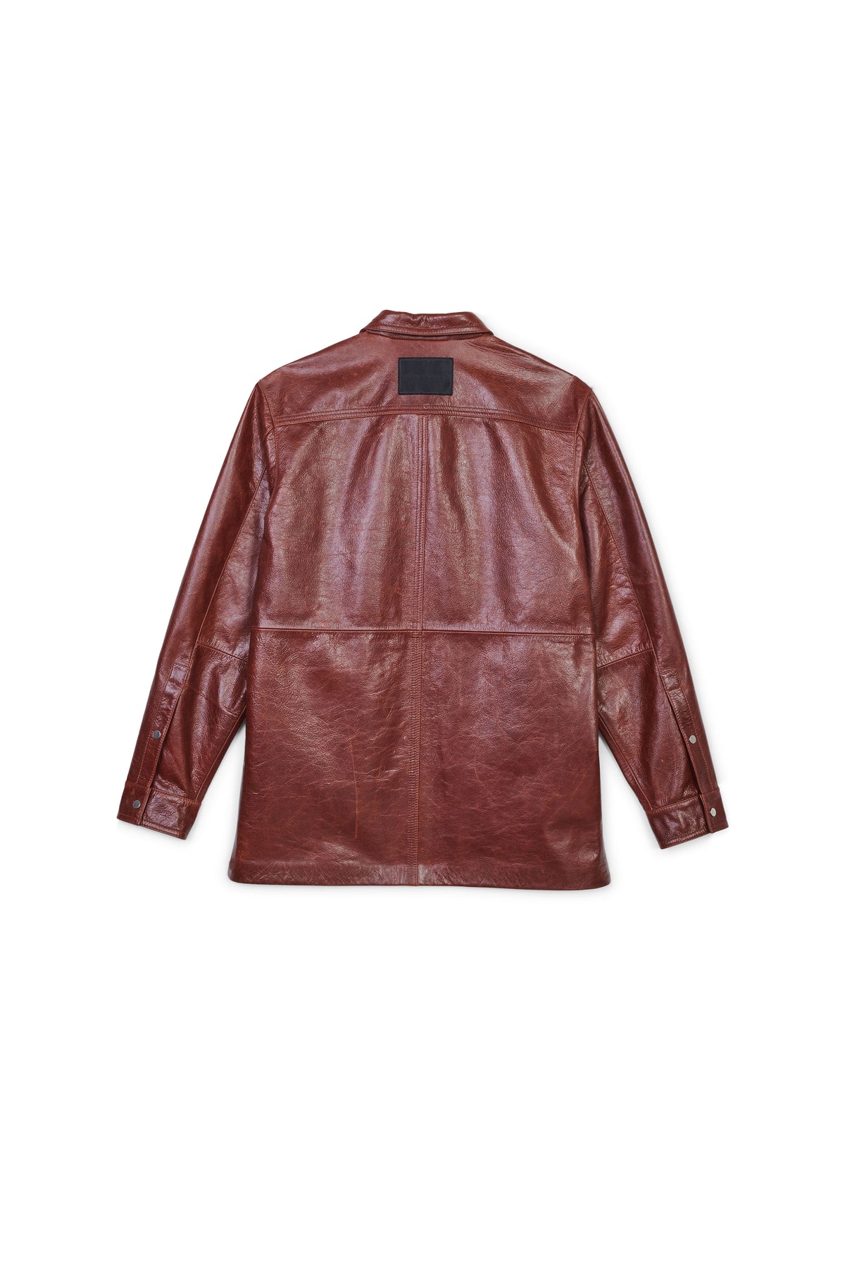 P327 Long Sleeve Shirt Jacket in Shiny Leather with side and chest pockets
