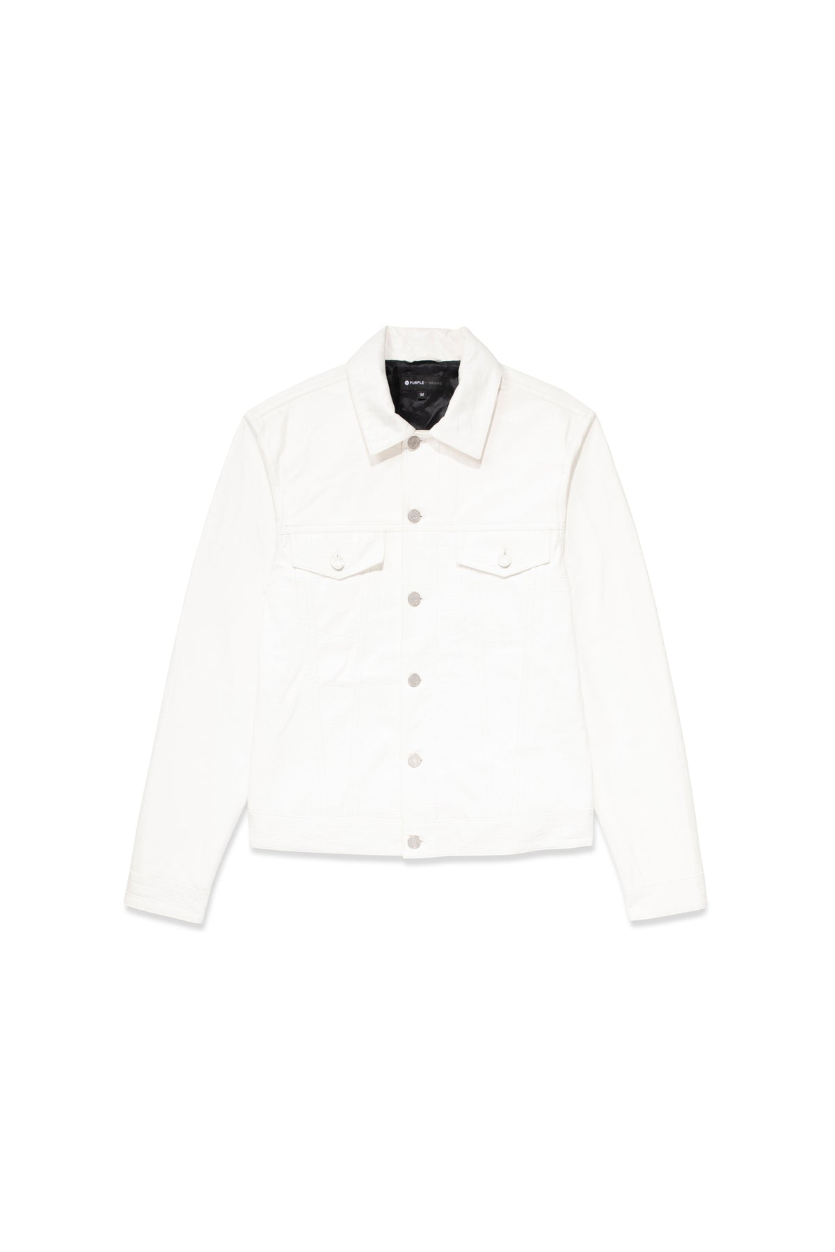 P028 Leather Trucker Jacket - Brilliant White, Regular Fit, 100% Genuine Leather, with pockets