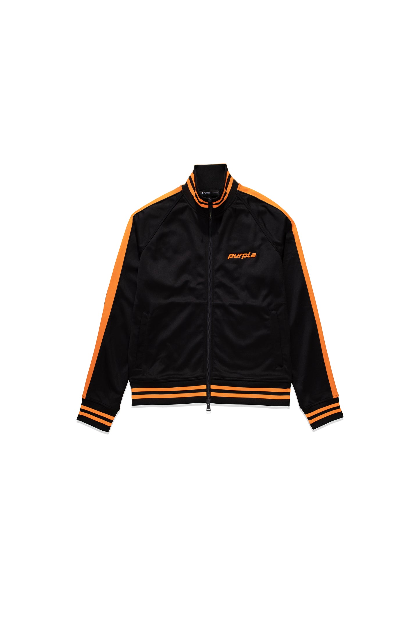 P414 Track Jacket - Double Stripe in Black with left chest patch and zippered hand pocket