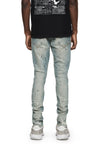 Mid Indigo Destroy Paint Mid Rise Slim Jean with unique wash and 98% cotton blend.