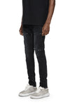 Low-rise skinny jean in black wash metallic silver, made from premium stretch denim.