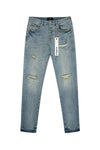 P001 Worn Indigo Slashed Paint
