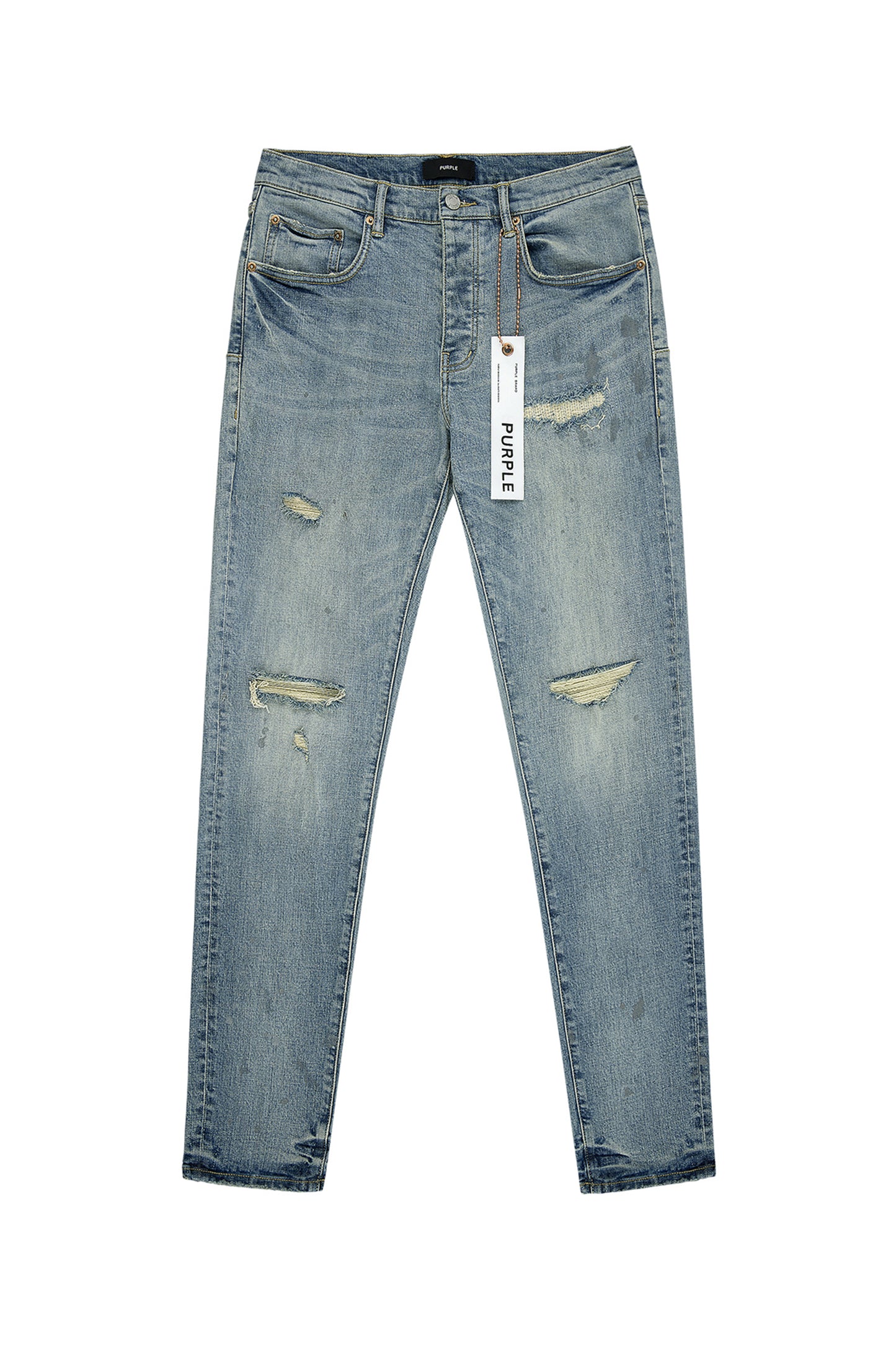 P001 Worn Indigo Slashed Paint