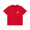 Blurred Wordmark Tee in red, 100% cotton, regular fit, digital print design.